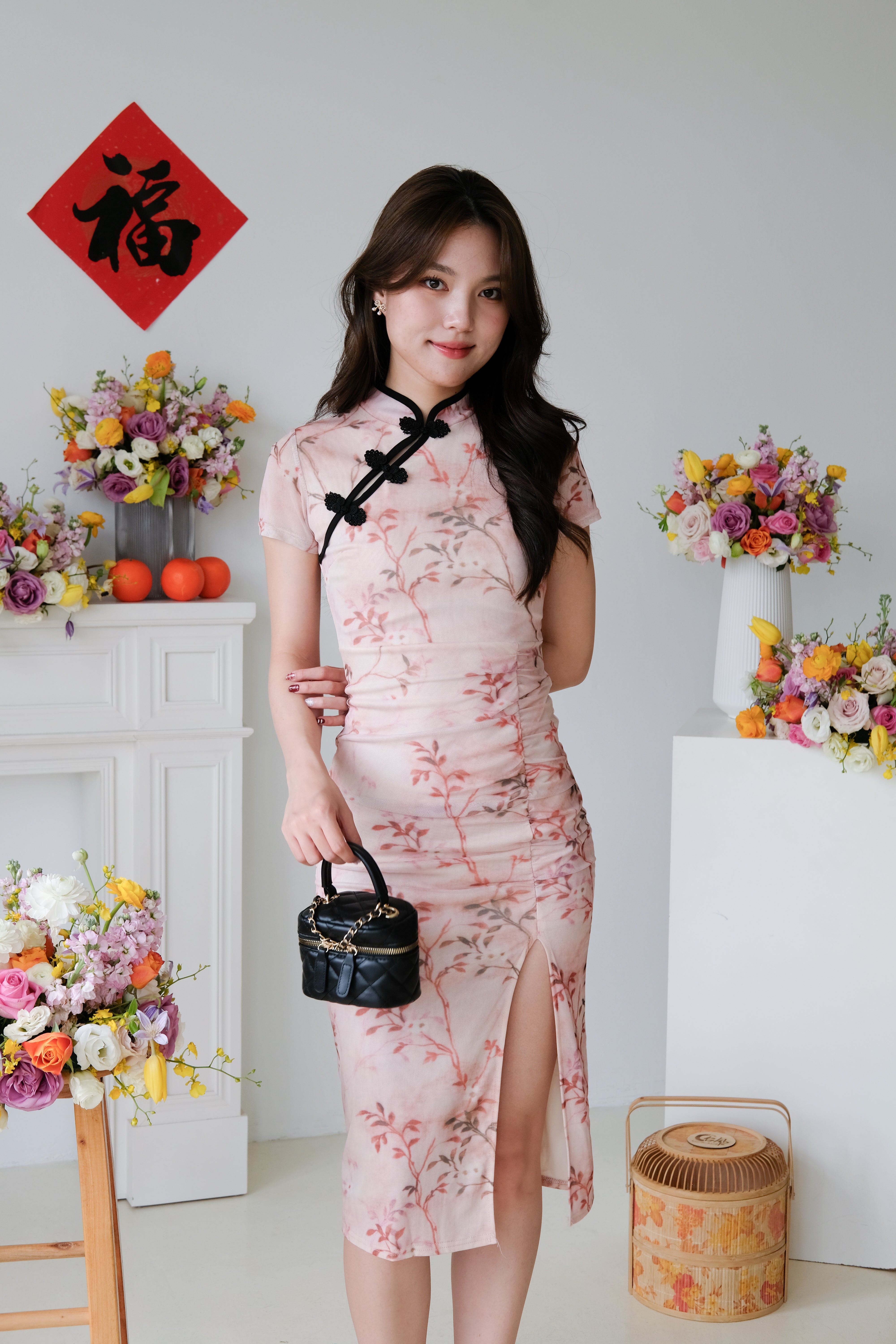 [ETA 23-27 Dec] Yuan Mesh Slit Midi Cheongsam (Cherry Pink)