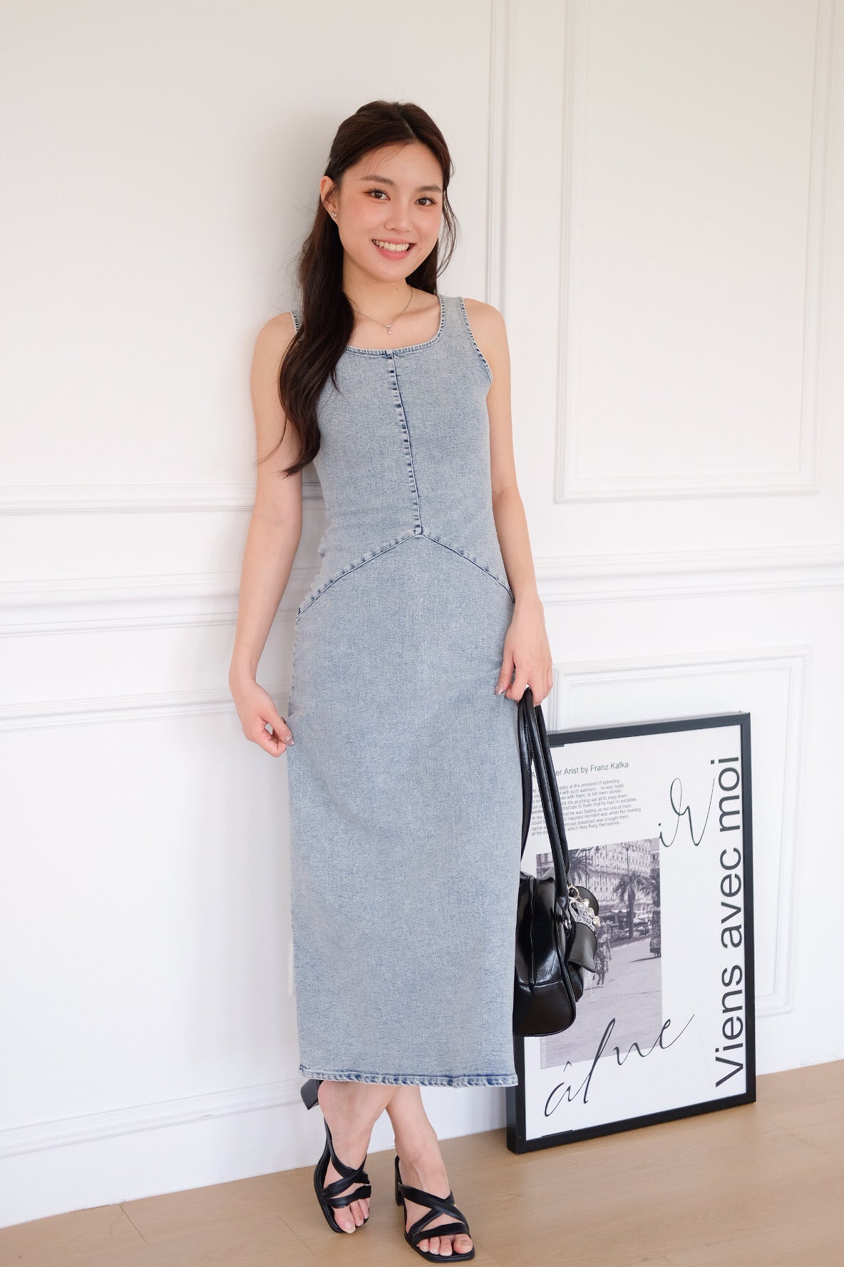 Revolution A Line Denim Maxi Dress (Light Blue)