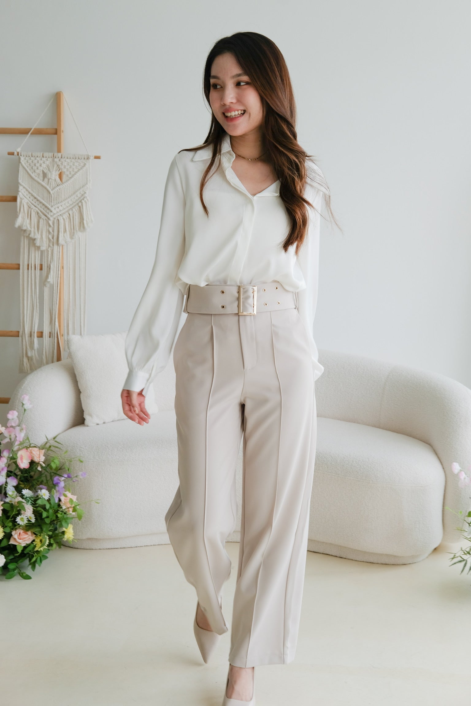 Mabel Belted Culottes Pants (Beige)