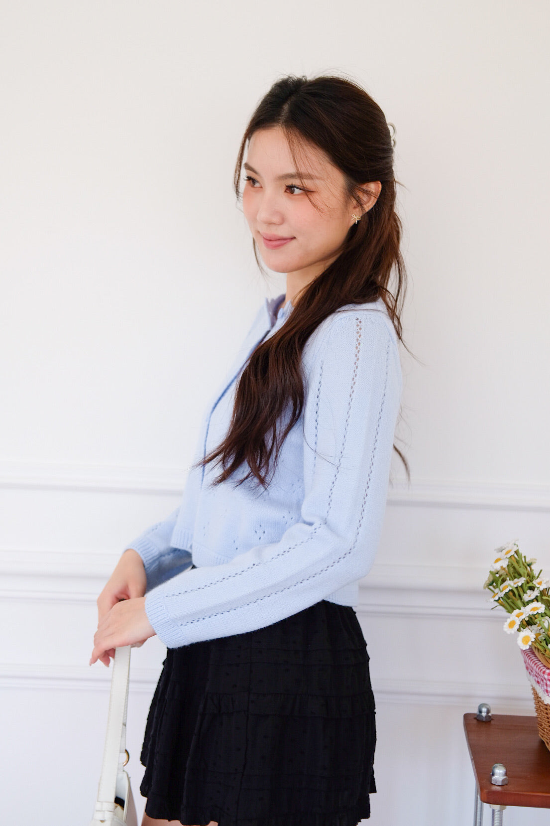 Mirae Soft Fuzzy Knit Cardigan (Baby Blue)