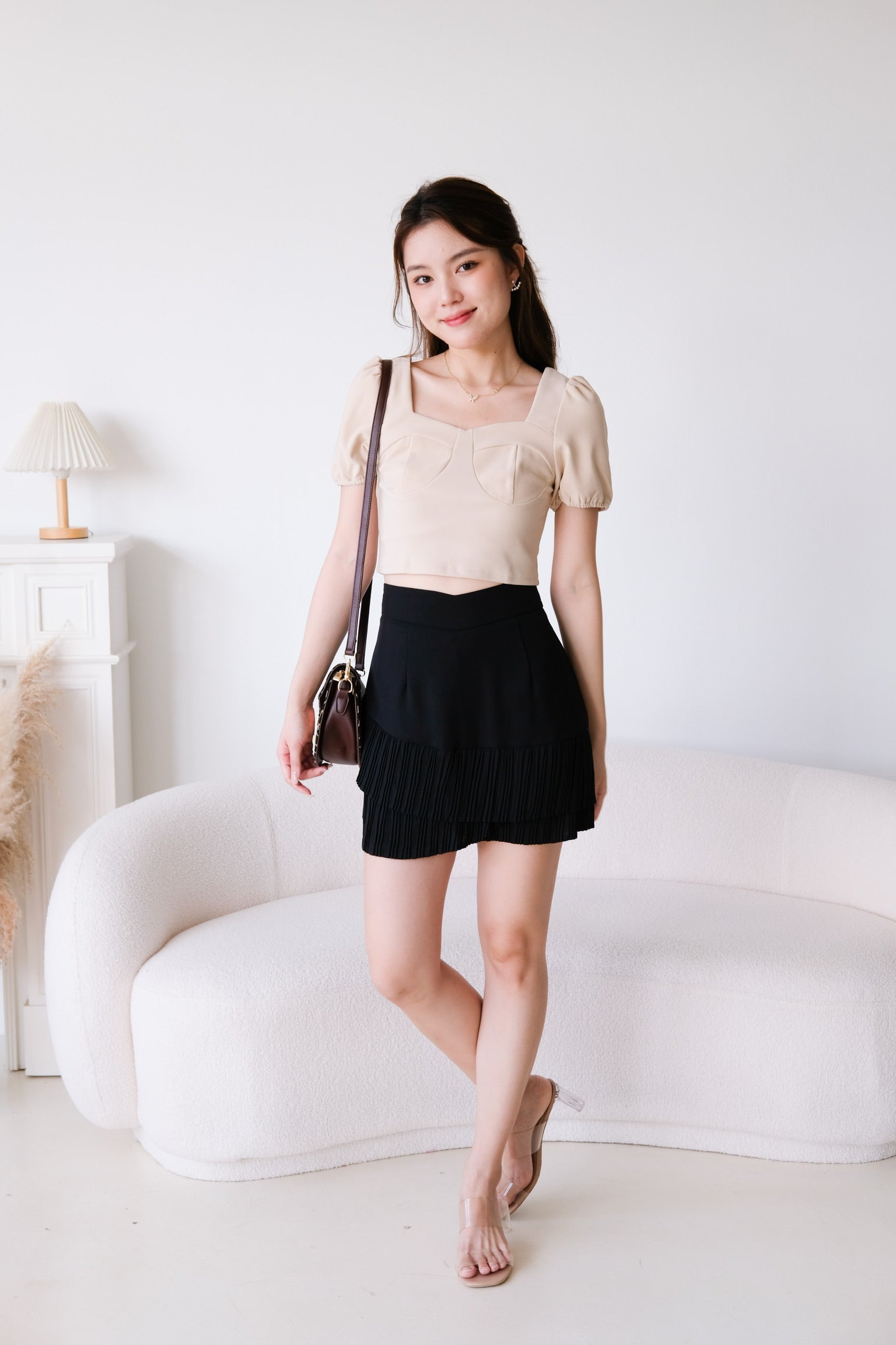 Shea Irregular Pleated Skirt (Black)