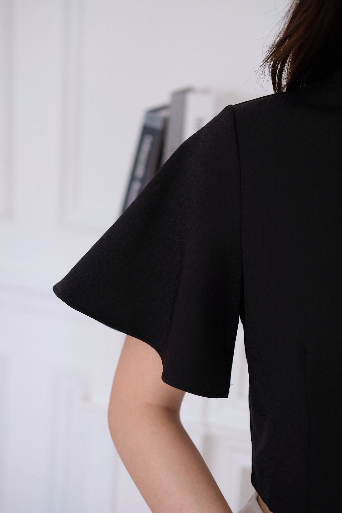 Veena Flutter Sleeves High Neck Top (Black)