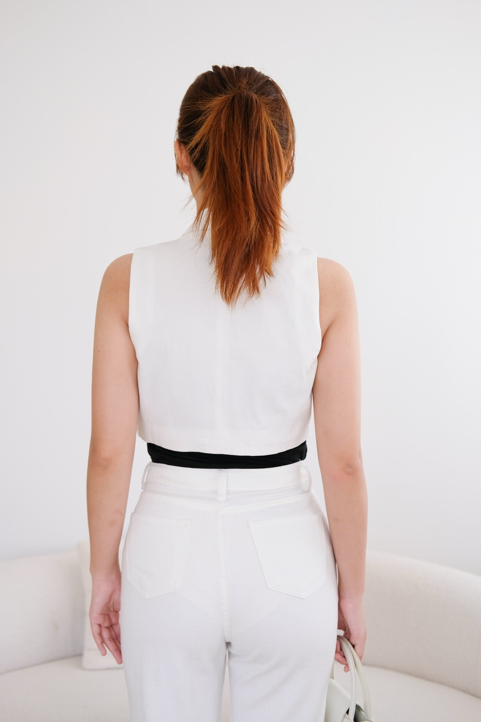 White Collared Ribbon Vest Outer