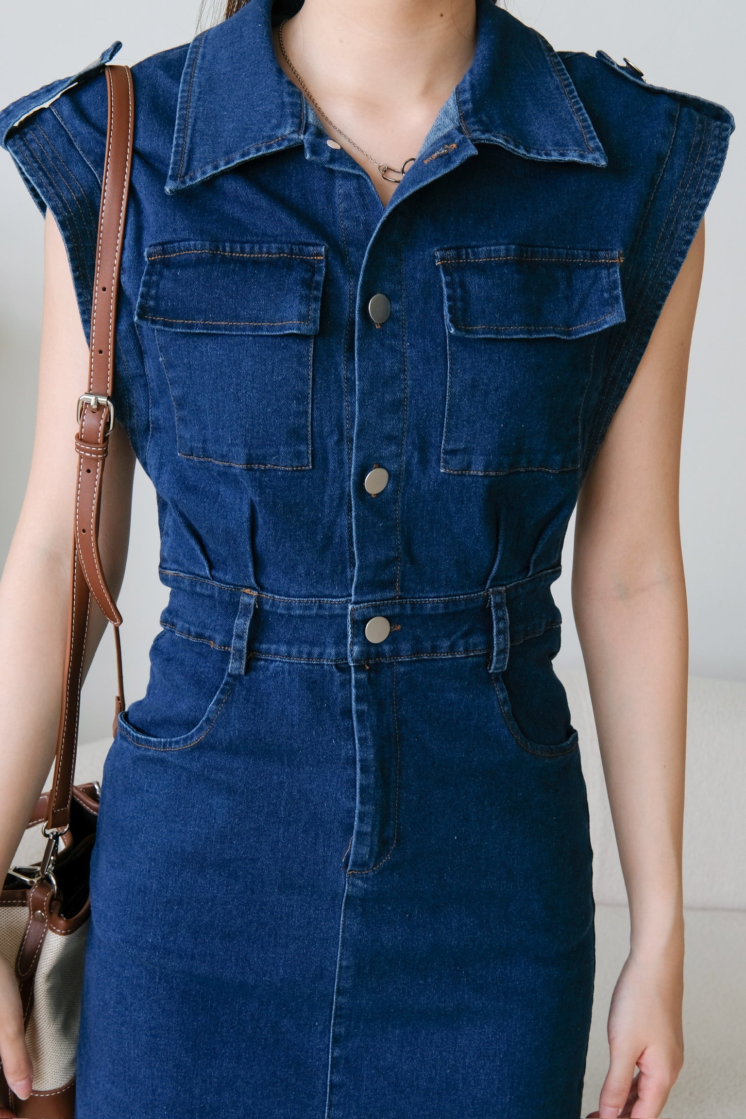 Colette Collared Denim Dress (Dark Blue)