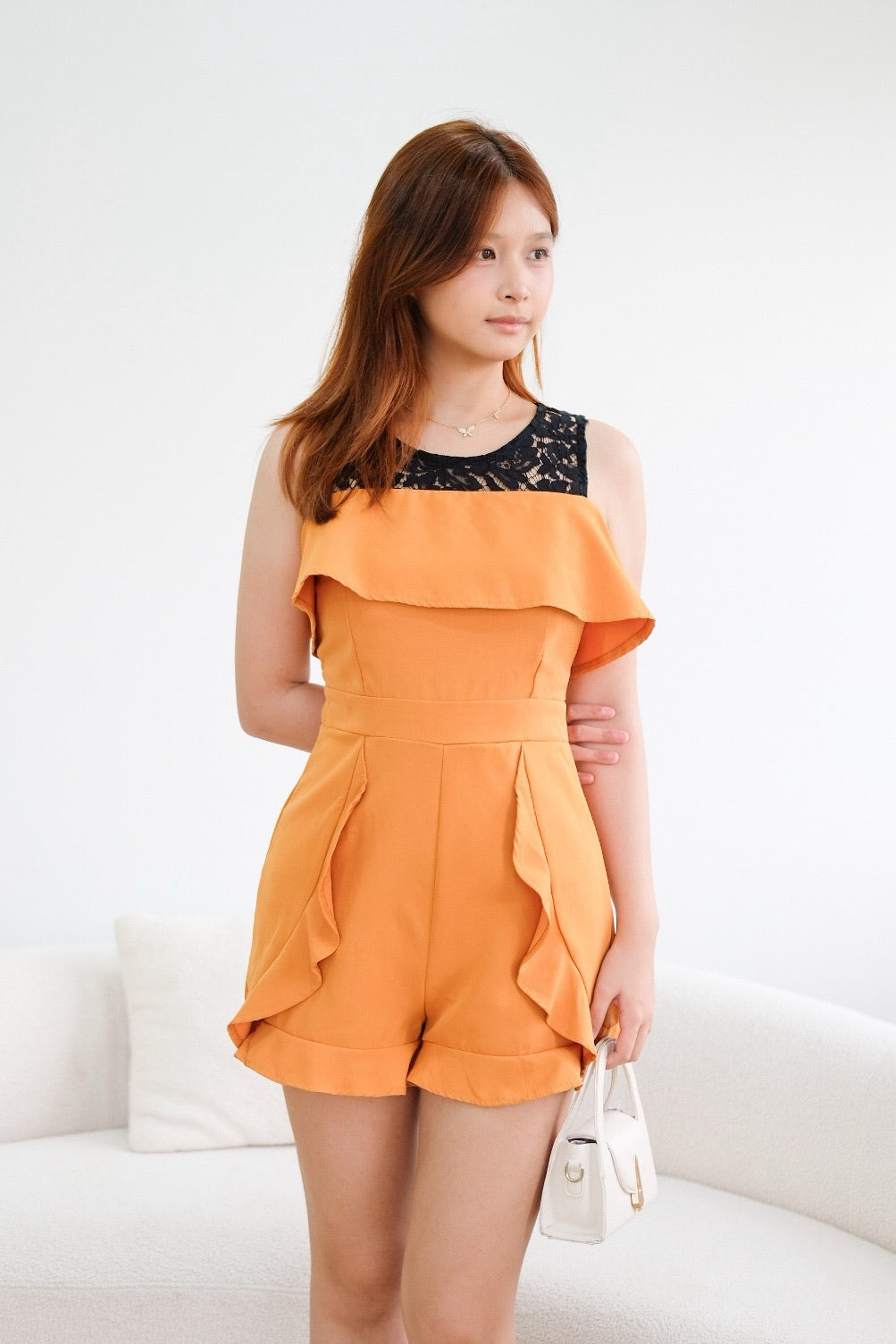 Orange Ruffle Romper