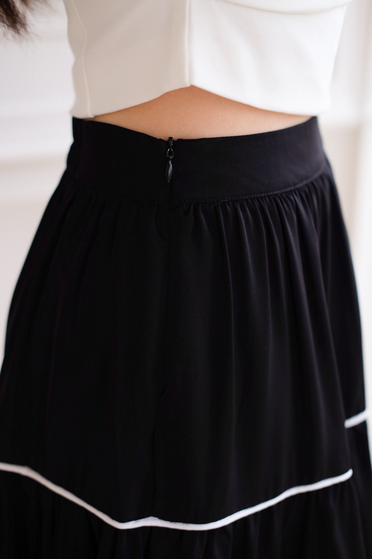 Alva Vintage Contrast A Line Skirt (Black)