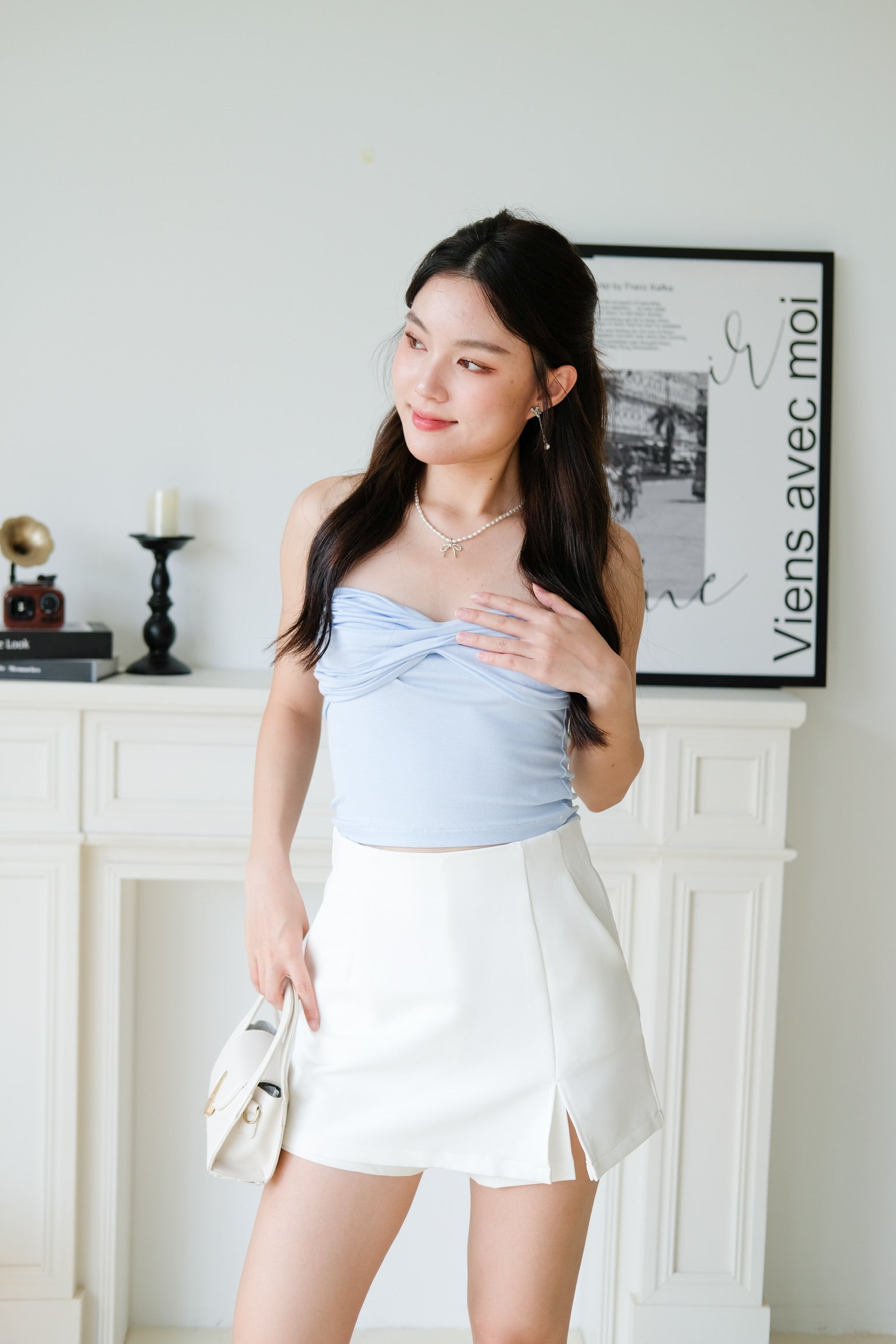 Naomi Twist Cotton Tube Top (Baby Blue)