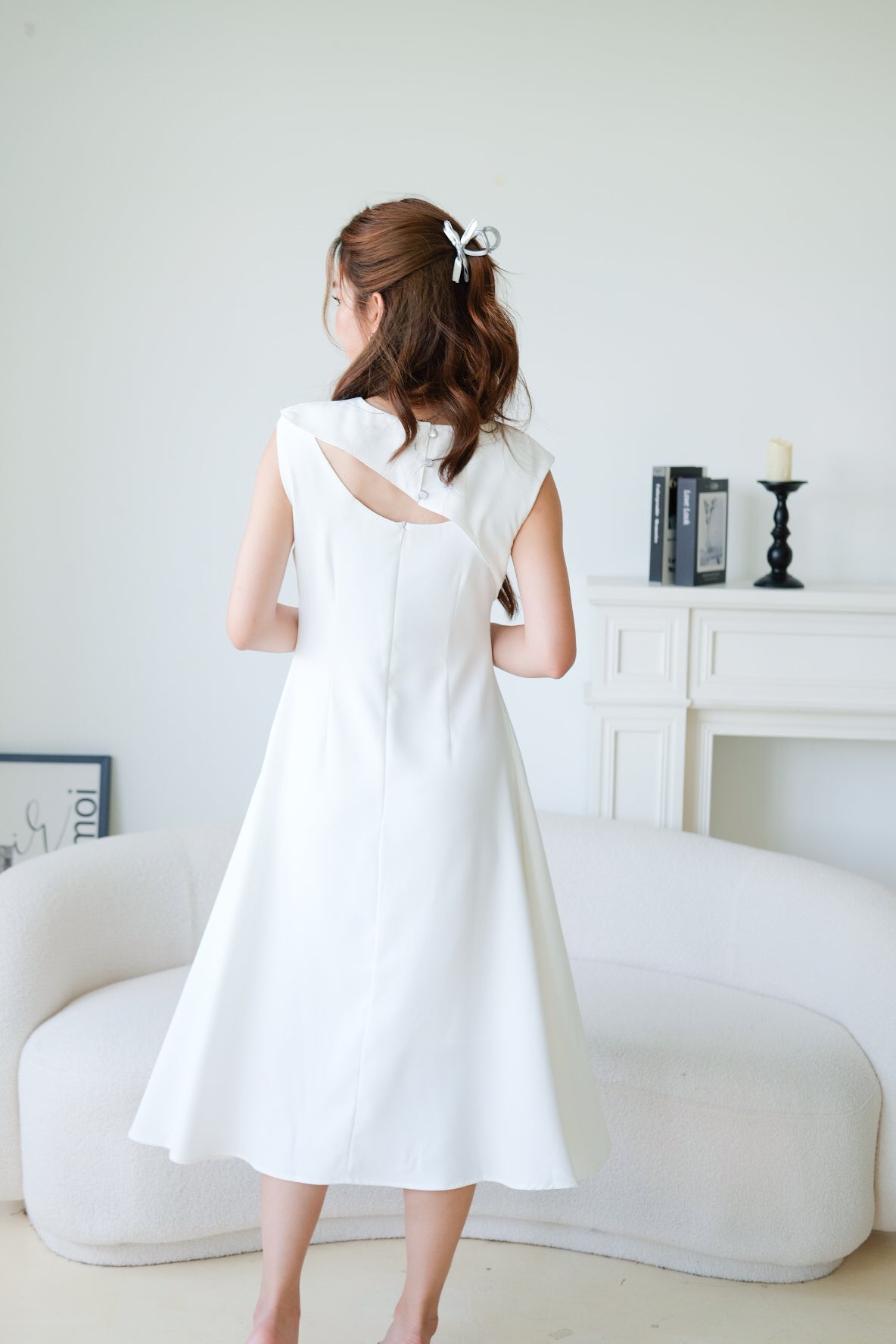 Venice Cut In Skater Maxi Dress (White)