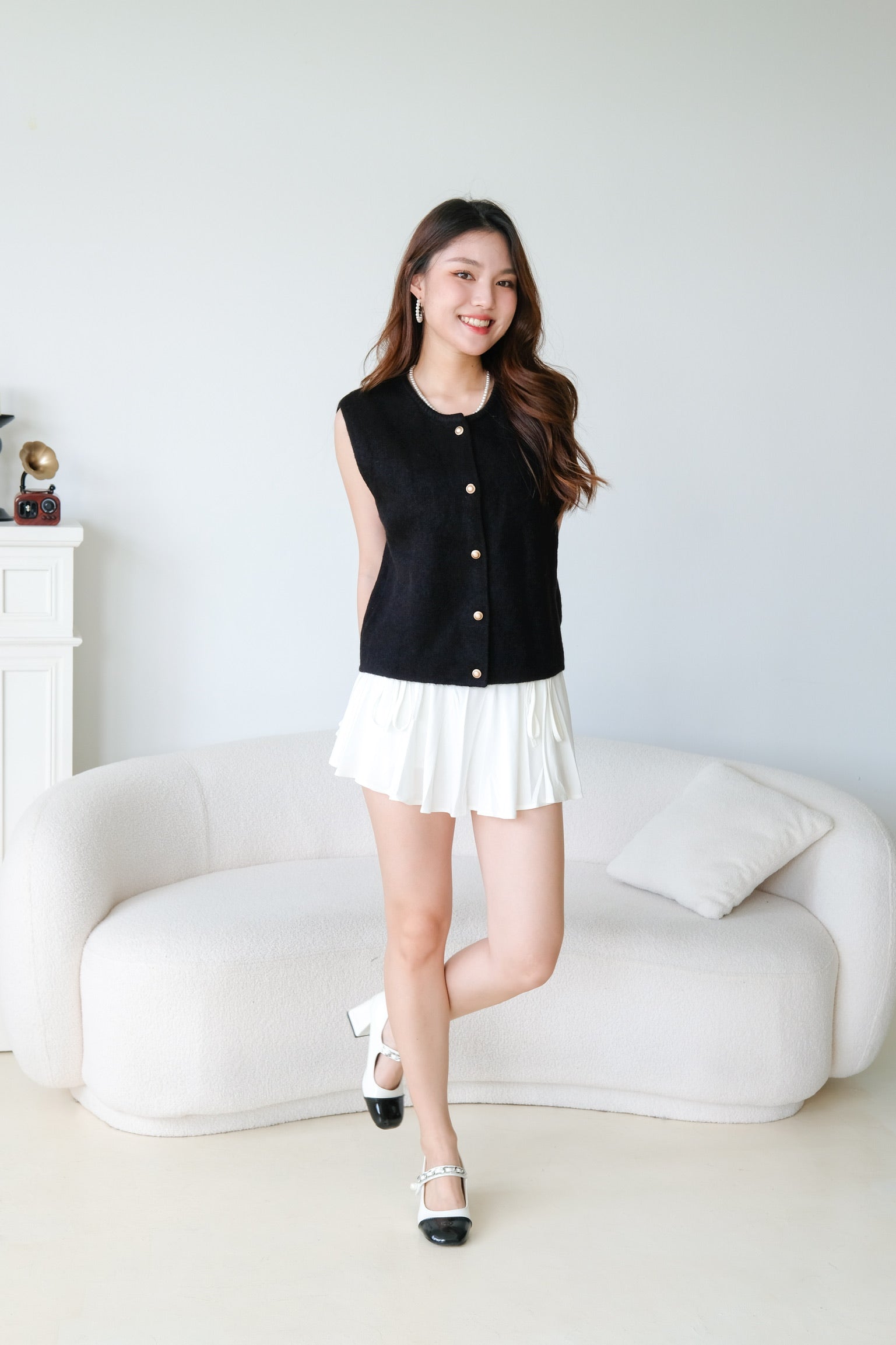 Clara Gold Button Vest Top (Black)