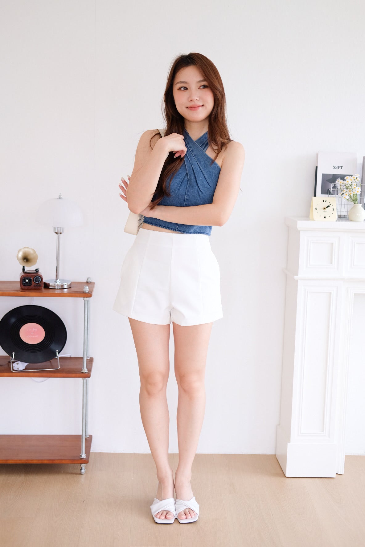 Veda Padded Halter Denim Crop Top (Dark Denim) [ ETA 16 Oct ]
