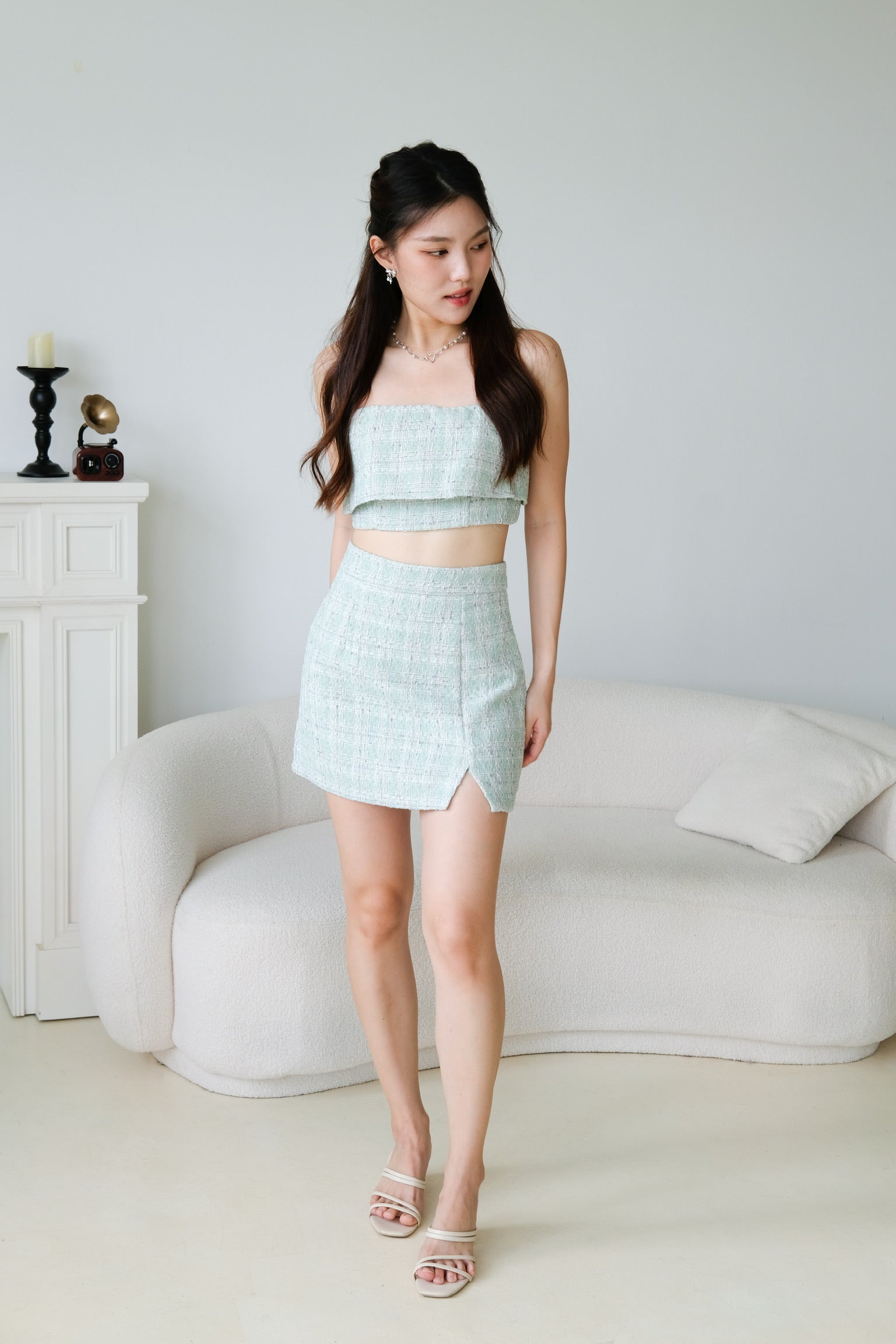 Yujin Overlay Tweed Set (Sage Green)