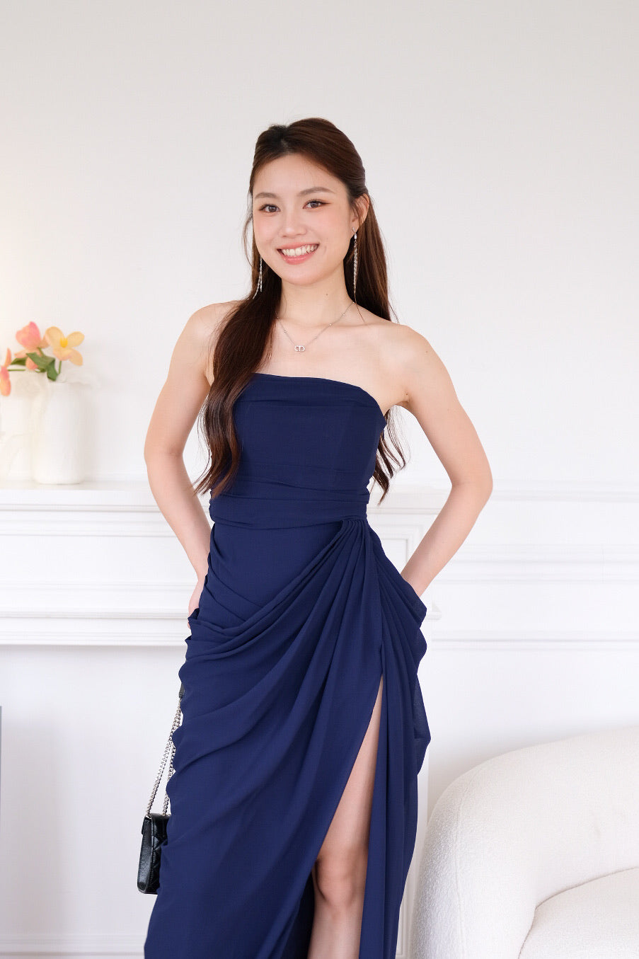 Seraphina Tube Corset Slit Maxi Dress (Navy Blue)