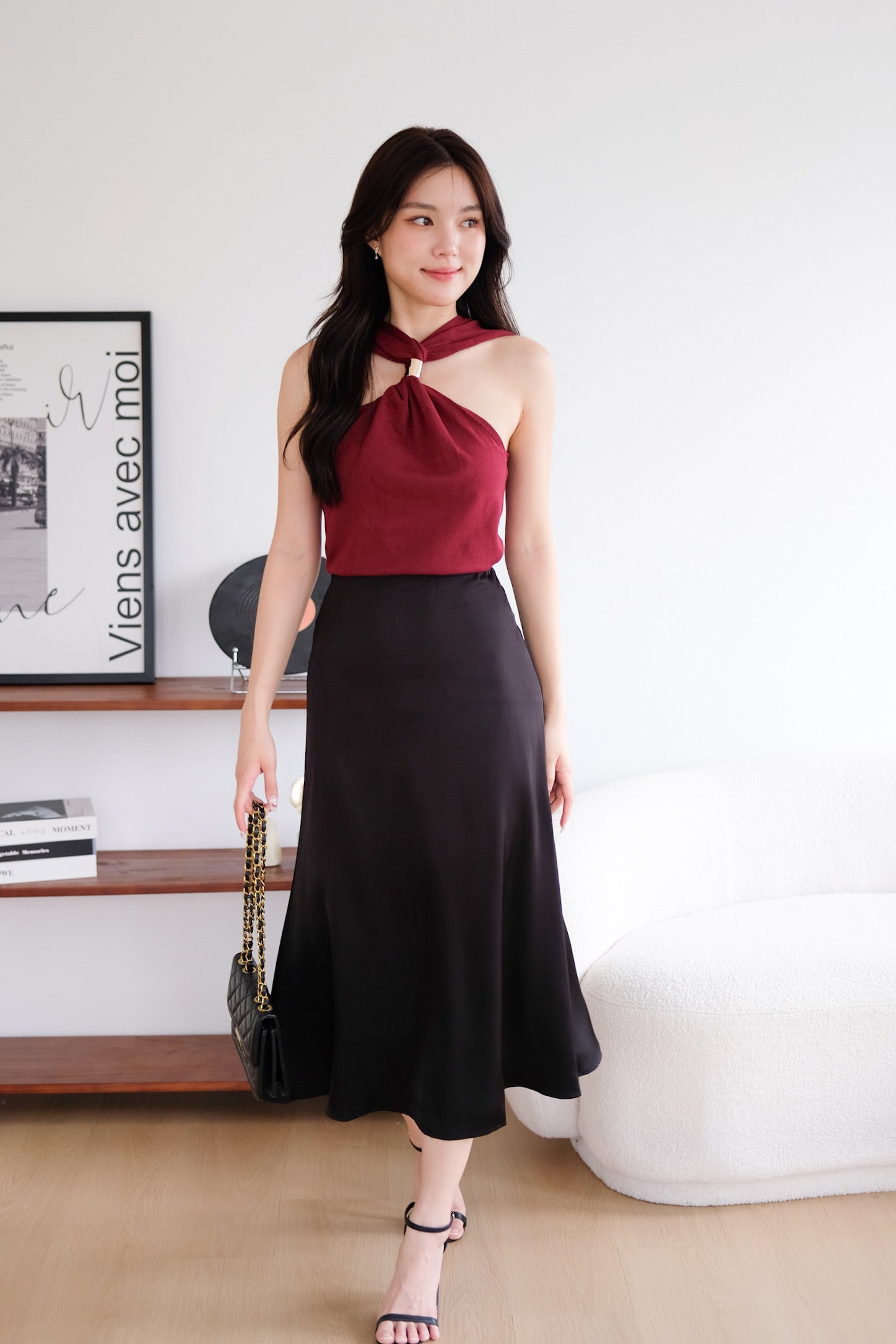 Suezette Halter Gold Ornament Knit Top (Maroon)