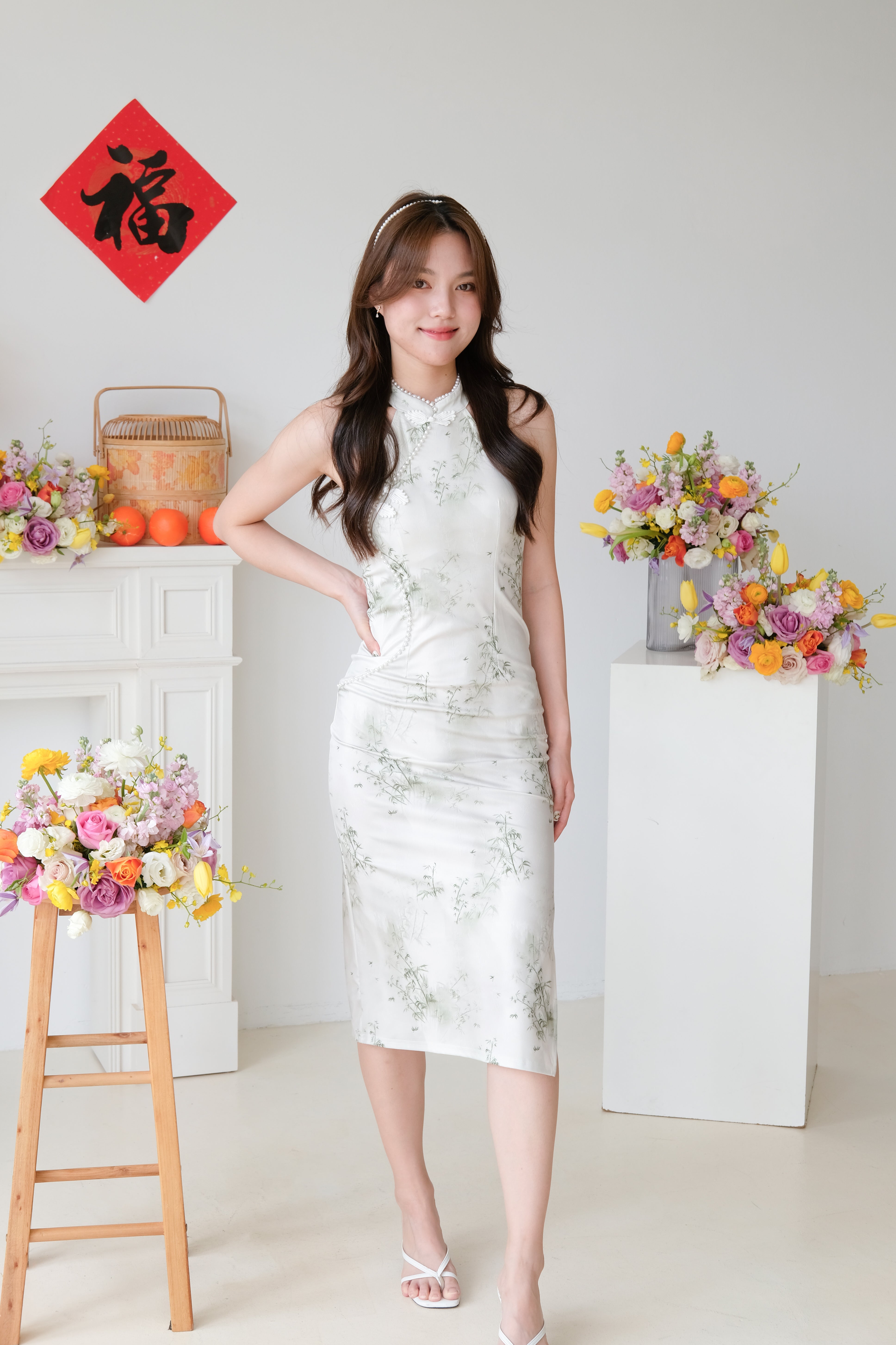 [ETA 16-20 Dec] Jade Mini Pearl Halter Midi Cheongsam (Jade Green)