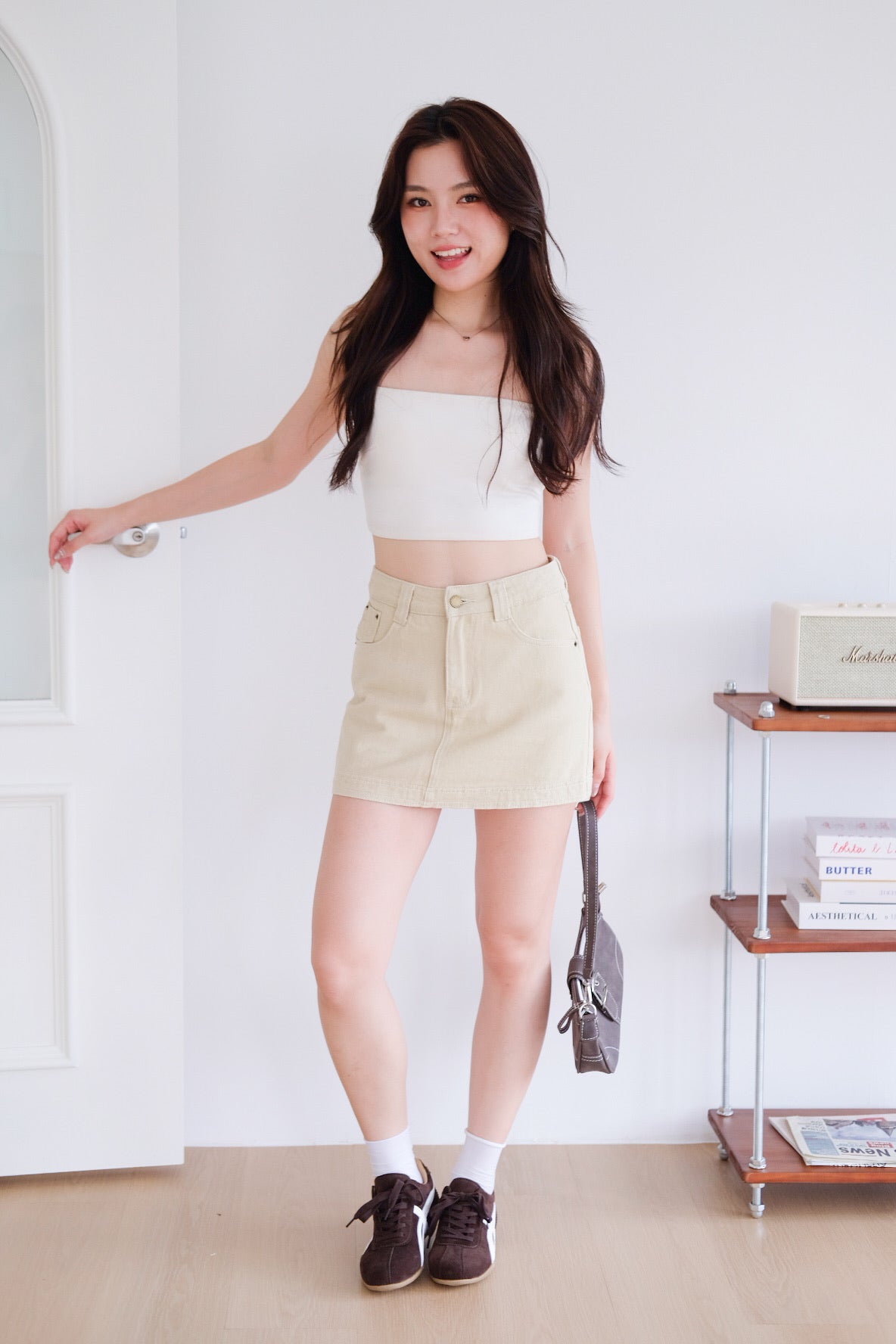 Levin Denim Skorts (Light Khaki)