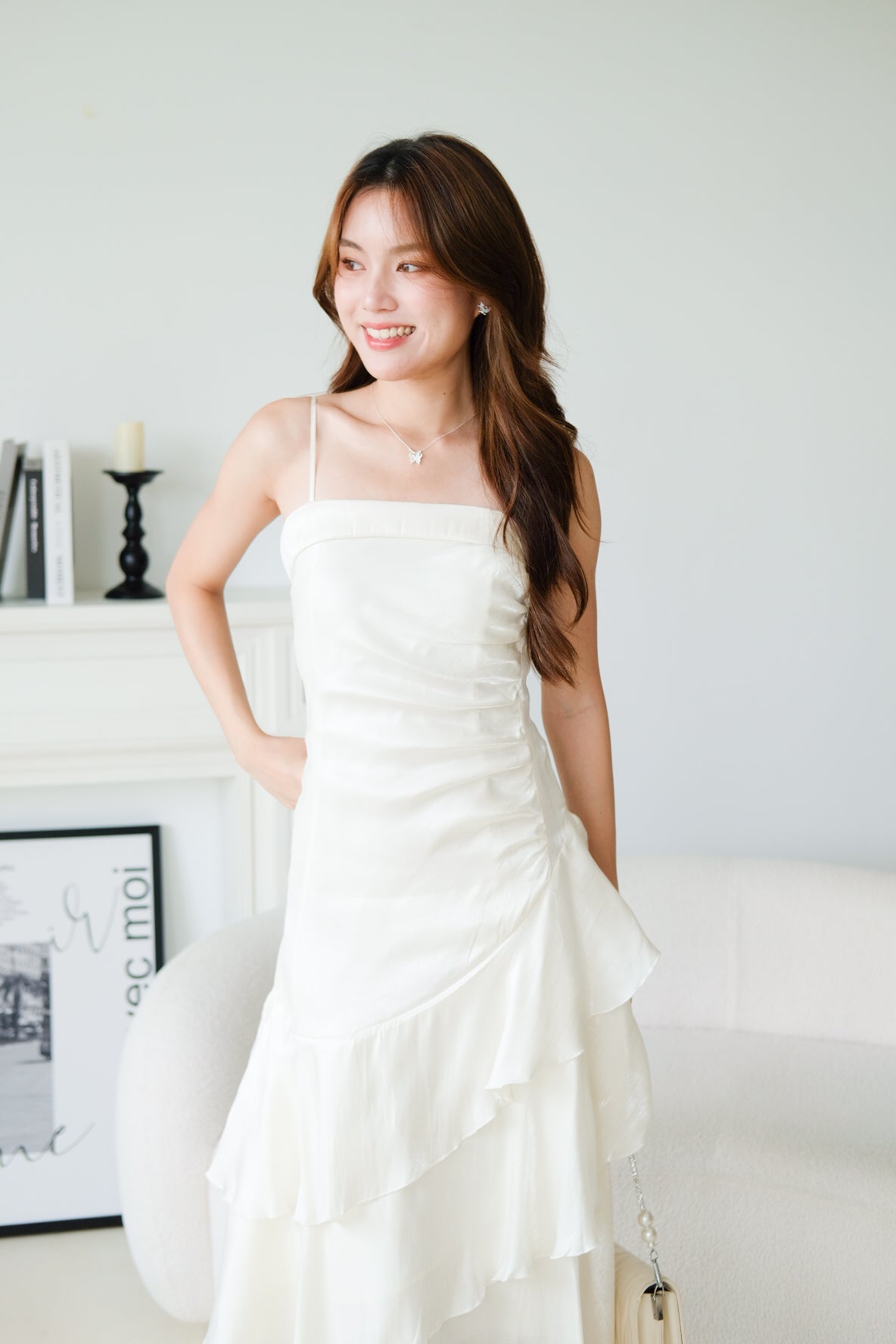 Vicky Ruffle Tiered Dinner Maxi Dress (Cream)