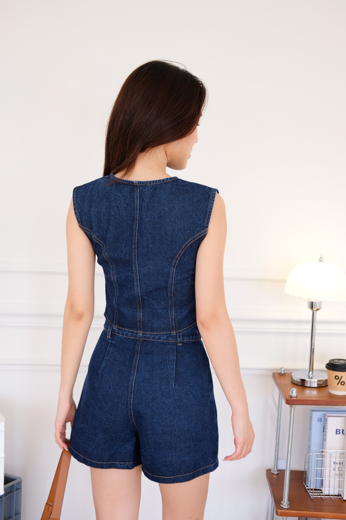 Velina Denim Vest Set (Dark Blue)