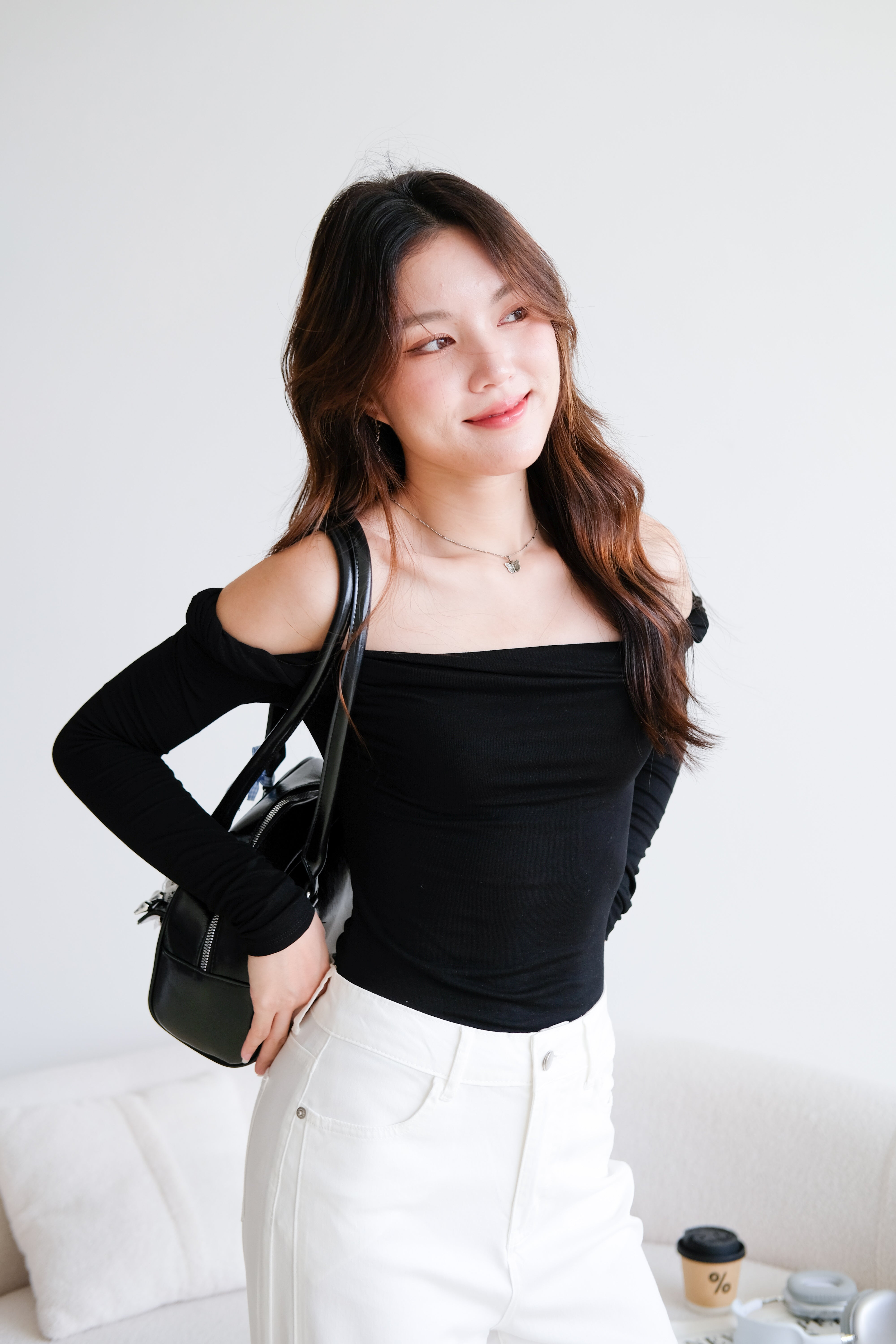 Level Up Twist Off Shoulder Top (Black)