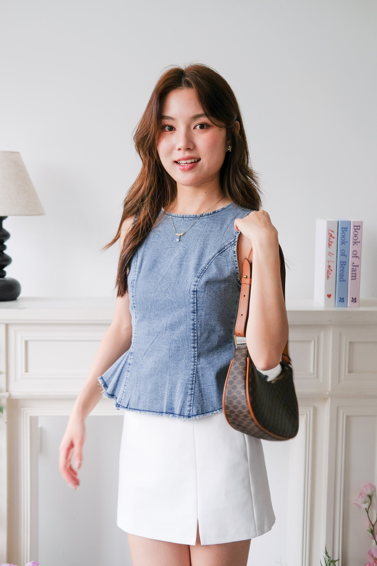 Alda Peplum Denim Top (Light Blue)