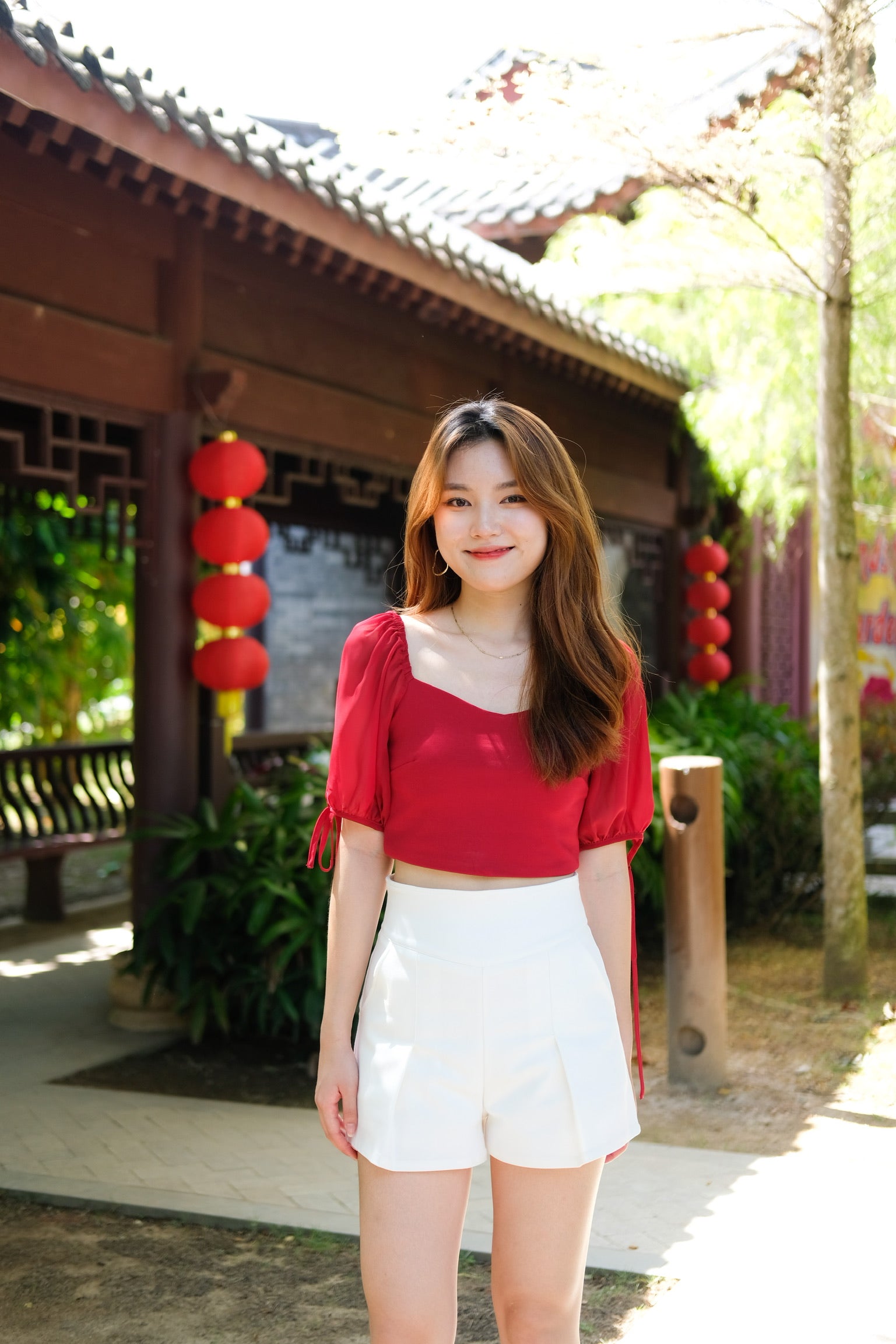 Eunice Sweetheart Sleeves Top (Maroon)