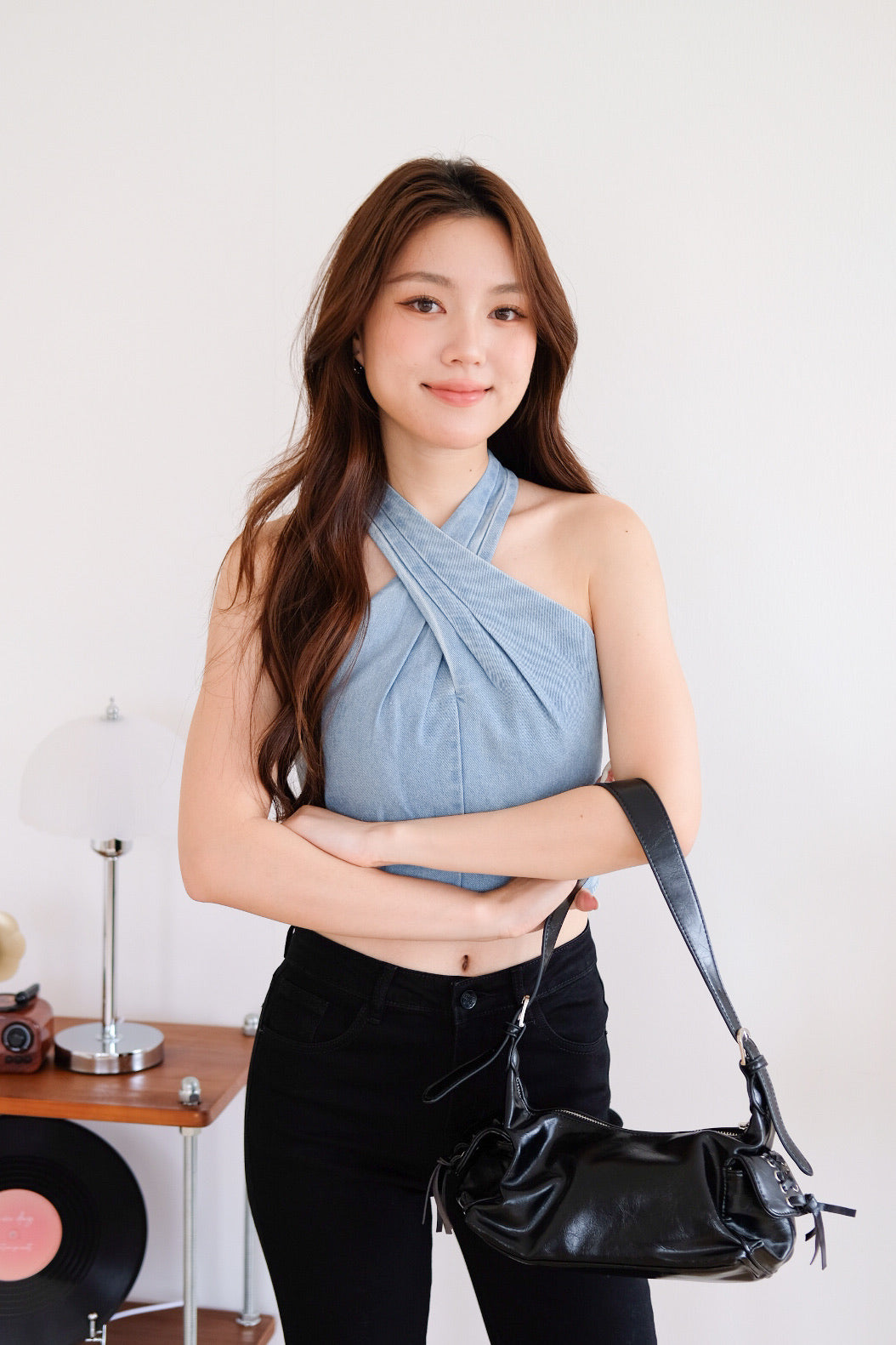 Veda Padded Halter Denim Crop Top (Light Denim) [ ETA 16 Oct ]