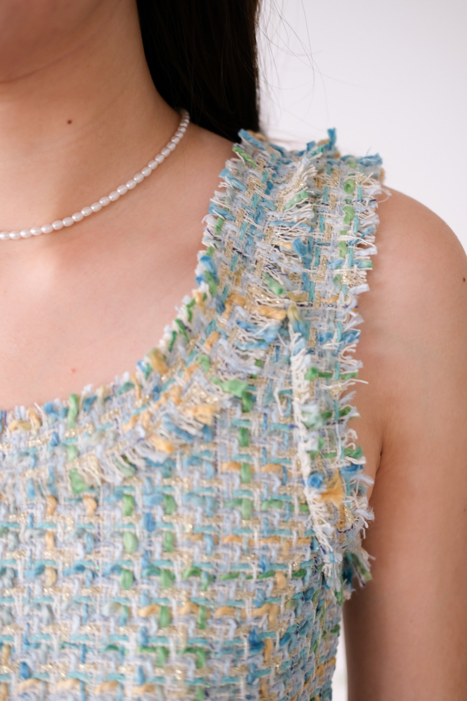 Mirea Frills Tweed Crop Top (Sea Green)