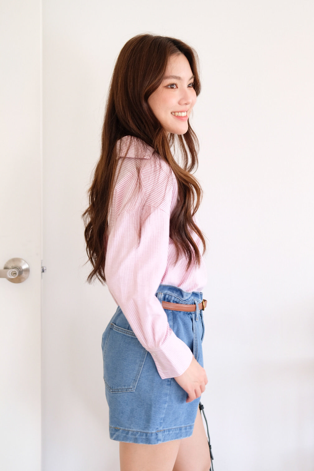 Sanford Boyfriend Shirt (Pale Red Stripes)