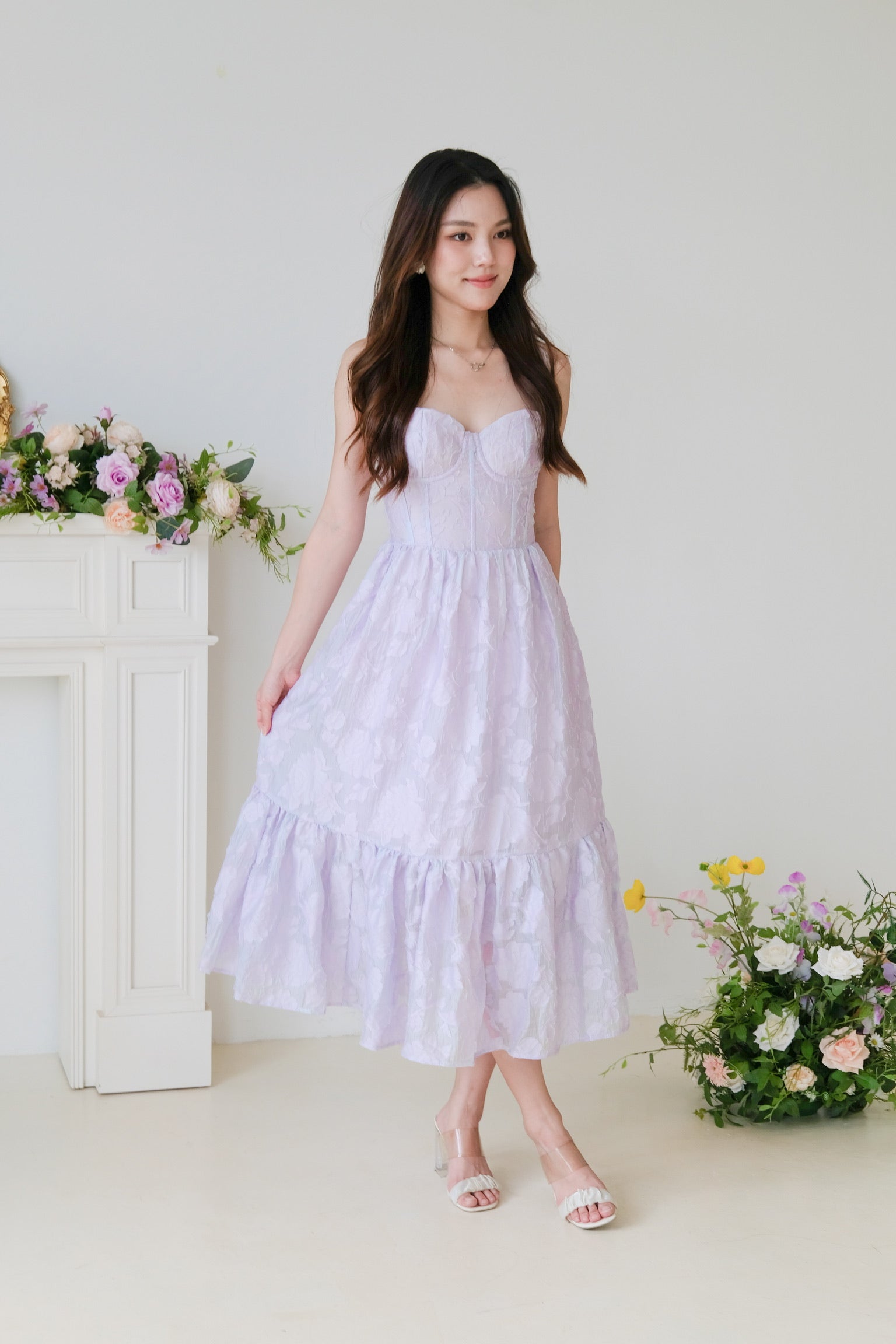 Natalia Floral Organza Midaxi Dress (Lilac)