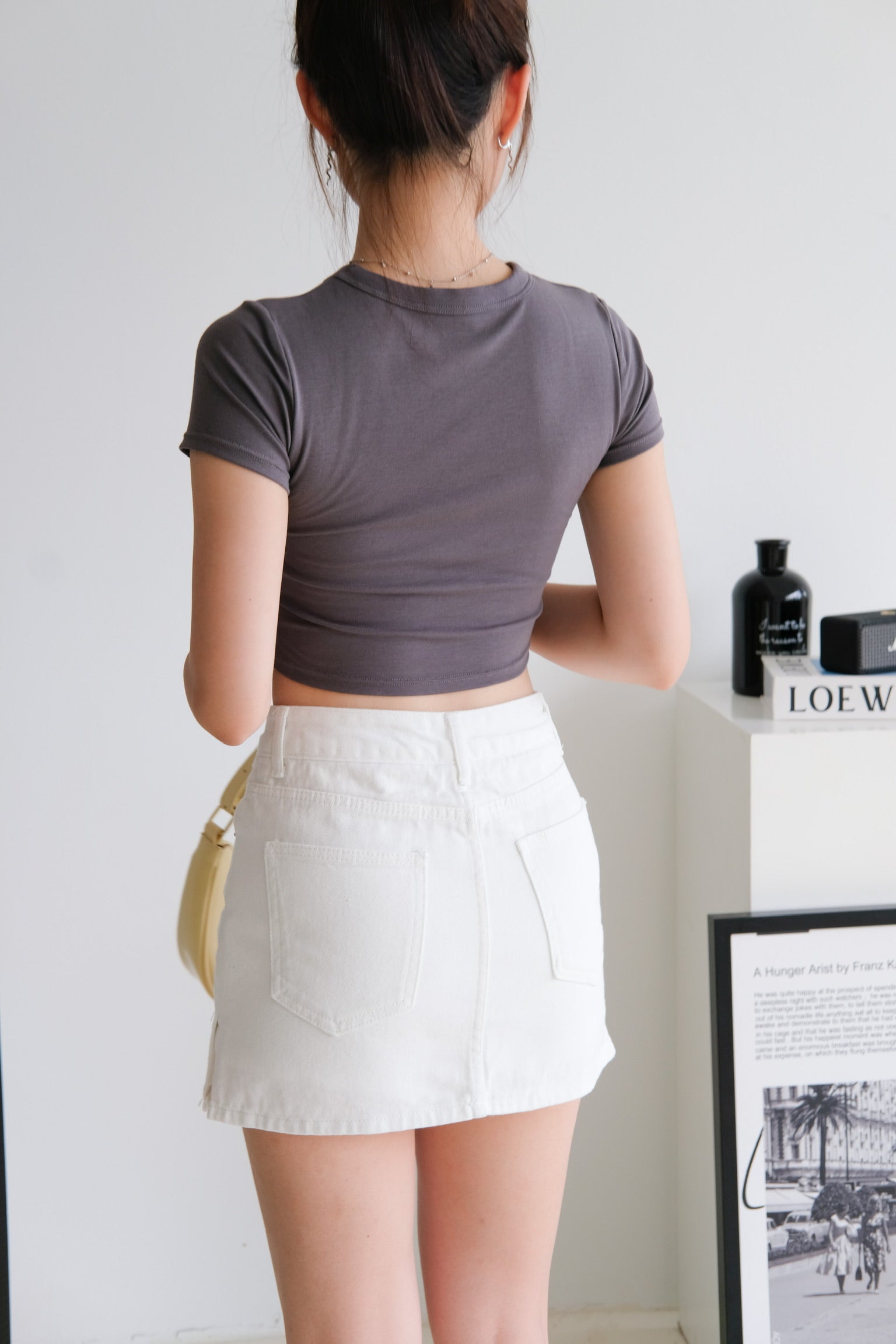 Beth Padded Crop Tee (Steel Grey)