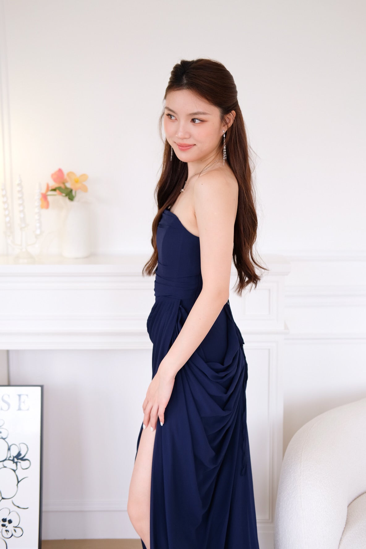 Seraphina Tube Corset Slit Maxi Dress (Navy Blue)