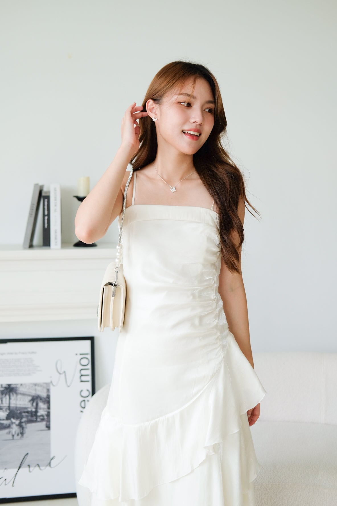 Vicky Ruffle Tiered Dinner Maxi Dress (Cream)