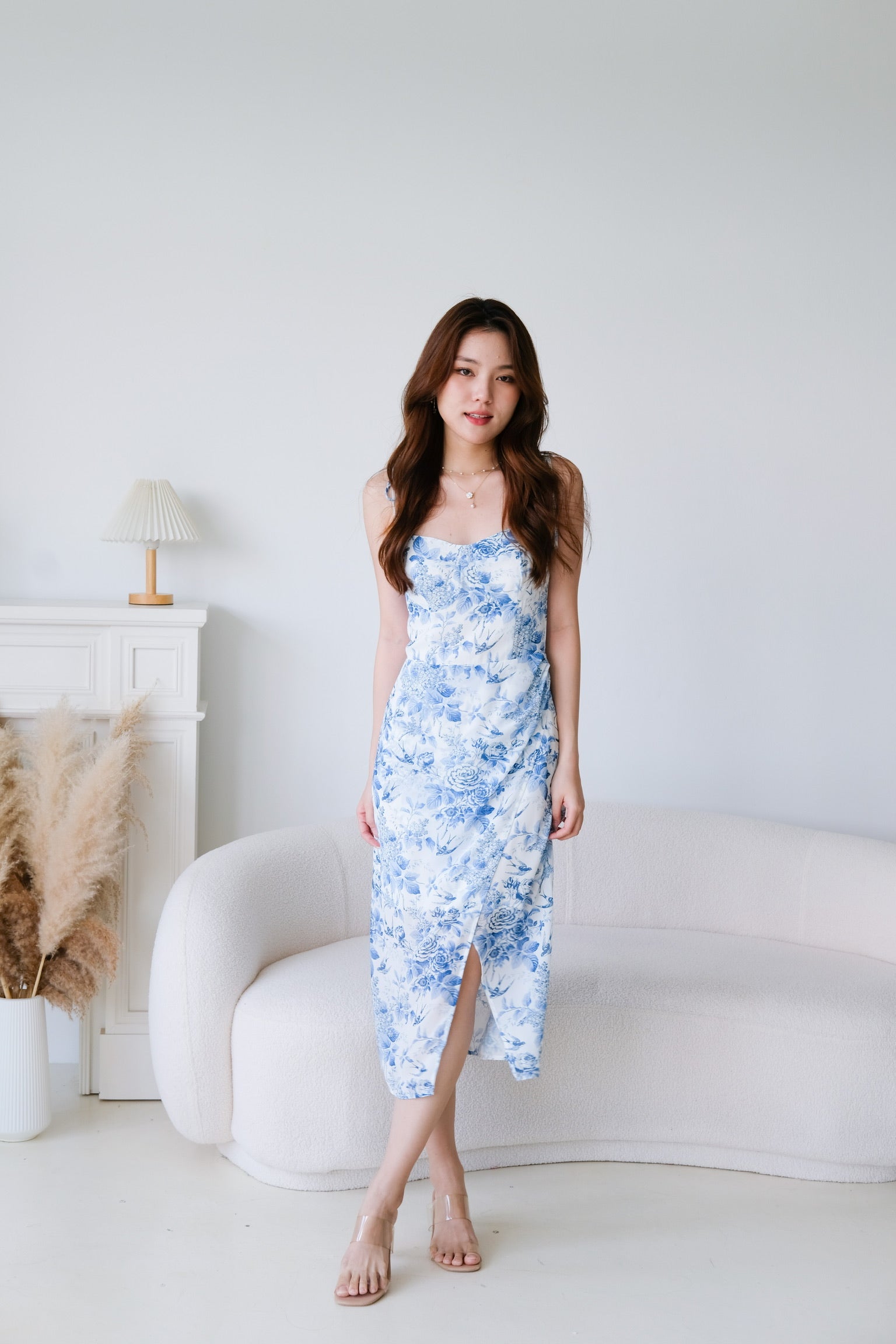 Eleanor Floral Midi Dress (Blue)