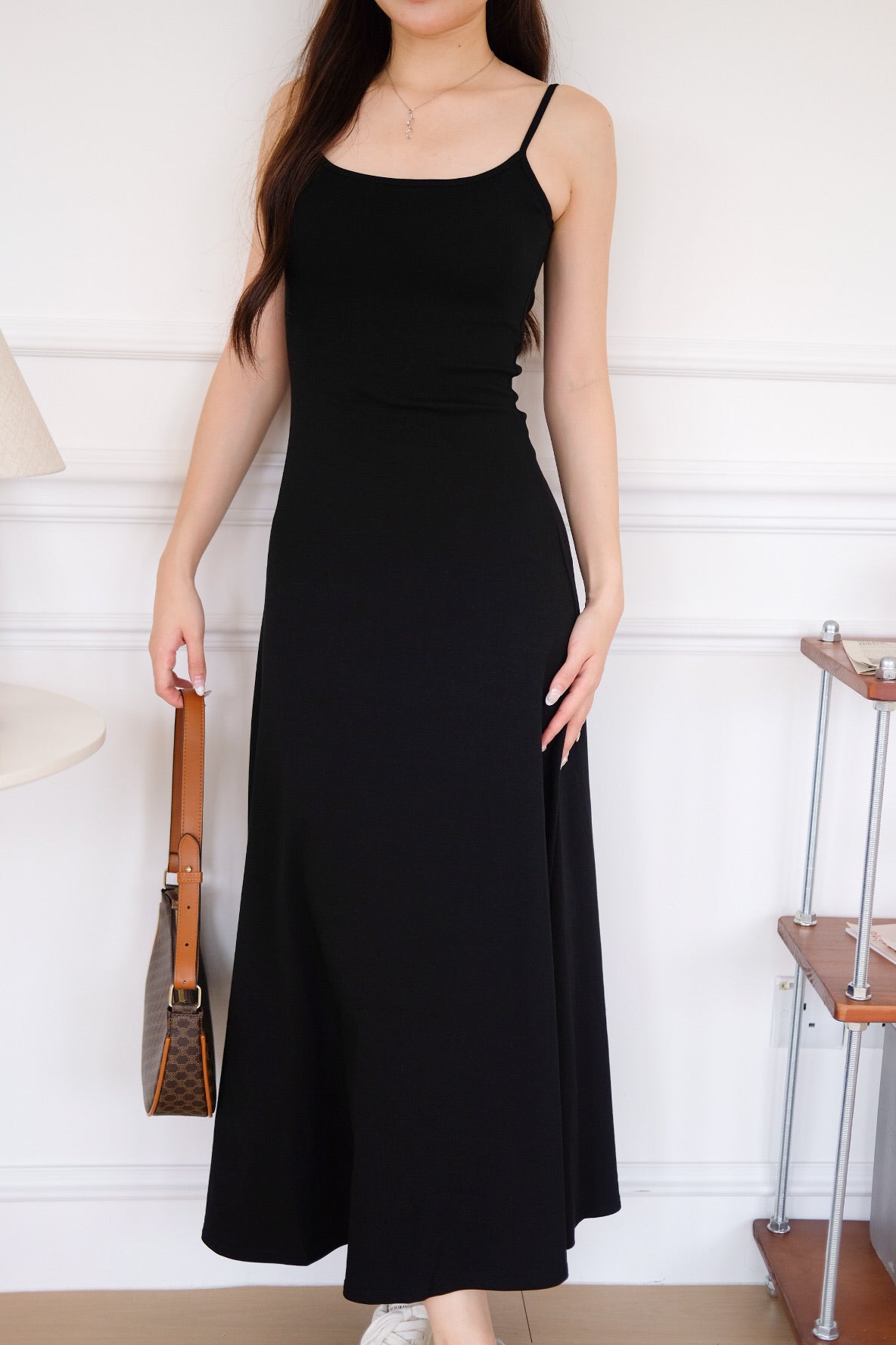 Avery Padded Skater Maxi Dress (Black)