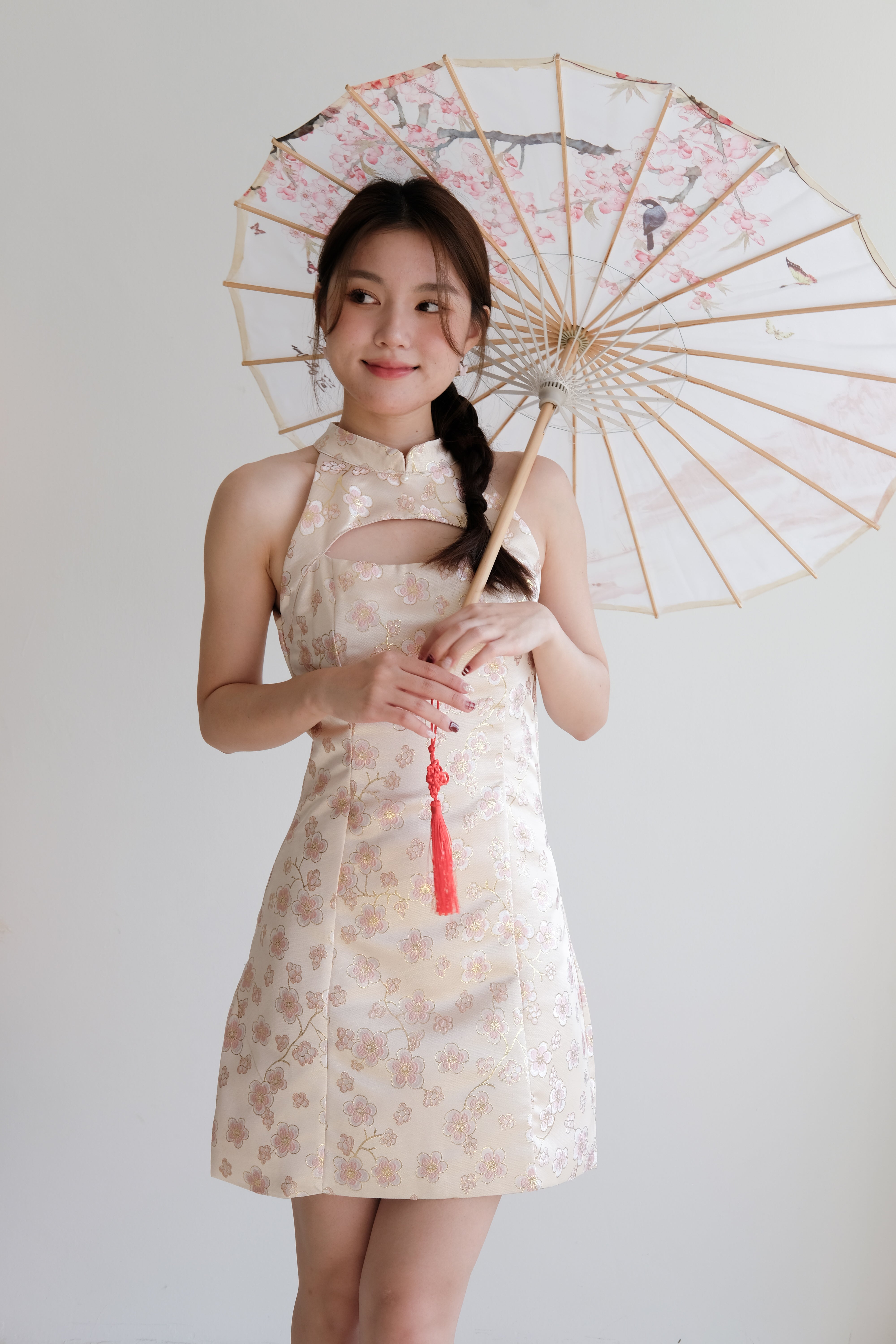 Pian Ruo Floral Halter Cheongsam (Light Pink)