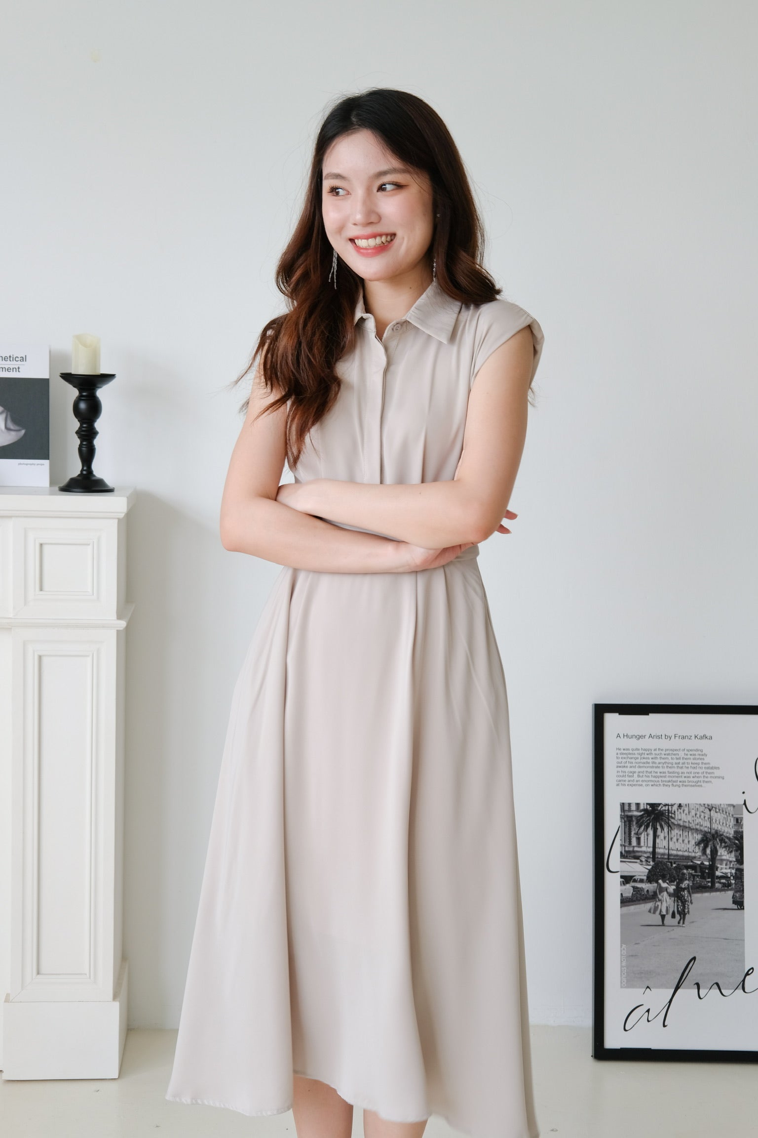 Reina Collared Midaxi Dress (Khaki)