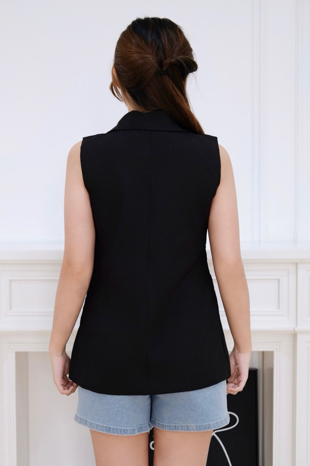 Blazer Vest Button Outerwear (Black)