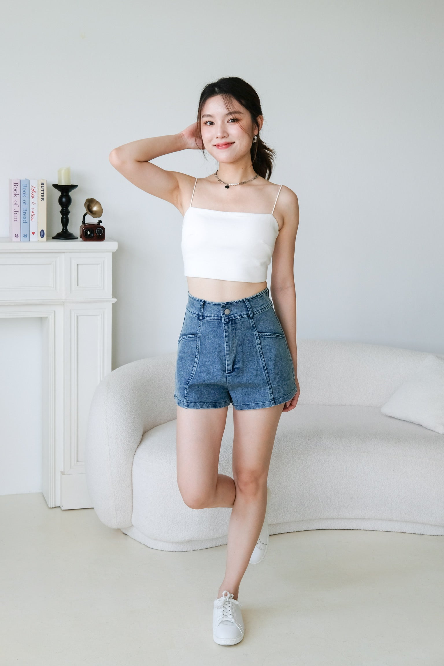 24/7 Denim High Waist Shorts (Blue)