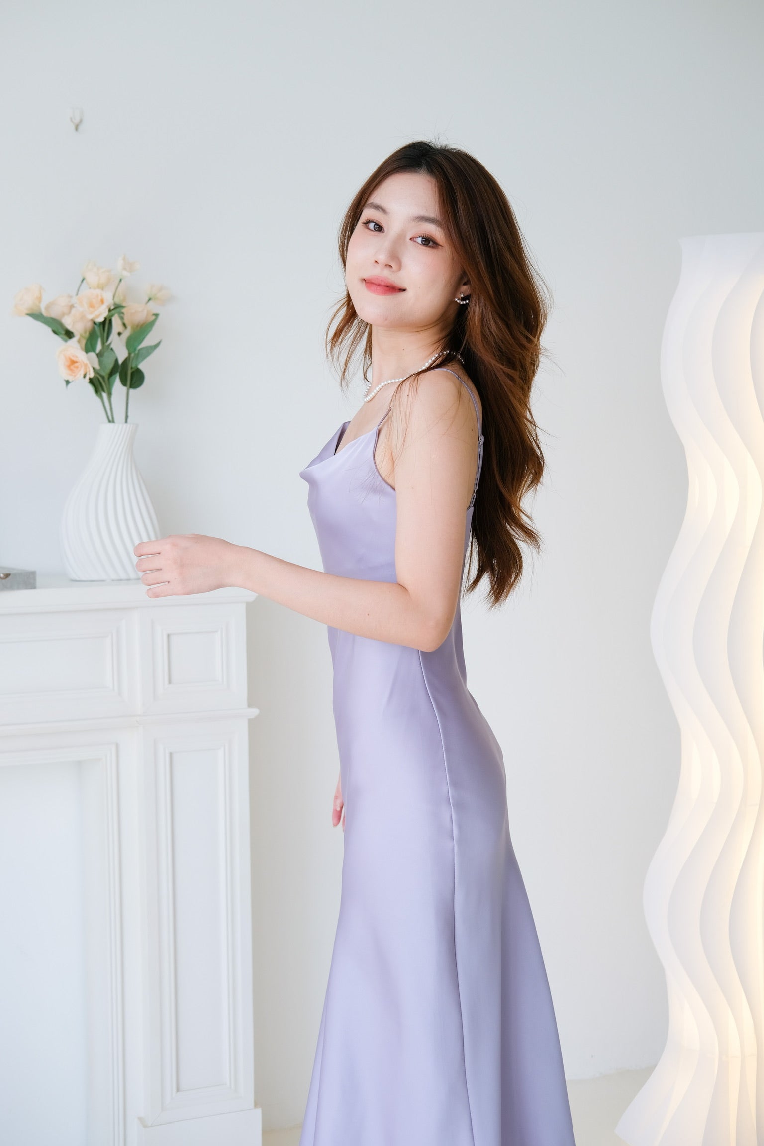 Elara Draped Satin Slip Dress (Purple Haze)