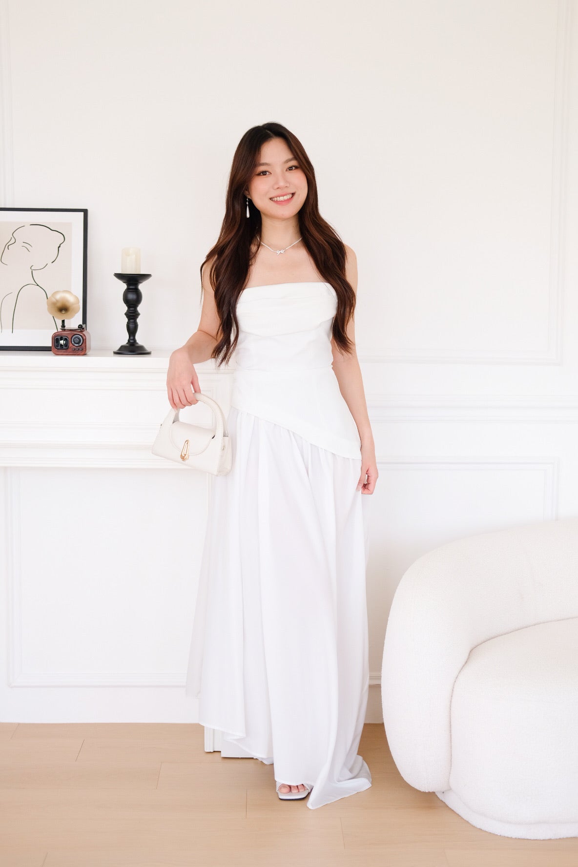 Kellie Asymmetrical Tube Maxi Dress (White)