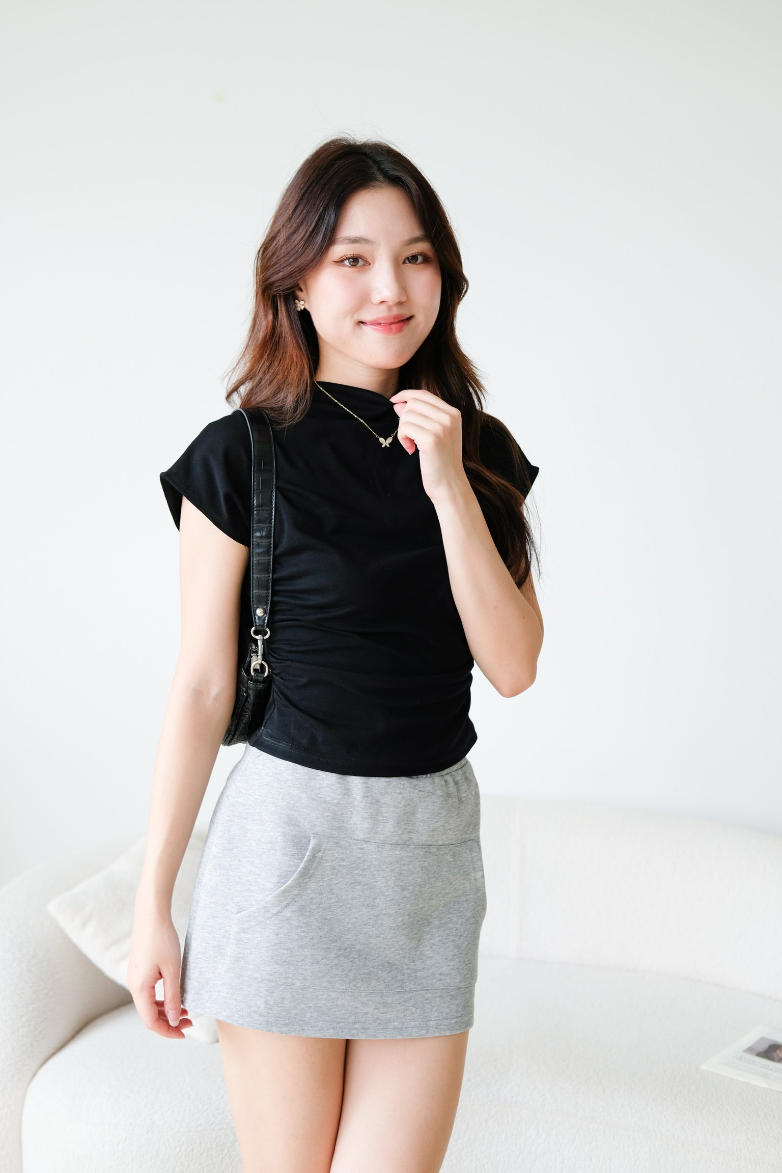 Lucca Batwing High Neck Shirt (Black)
