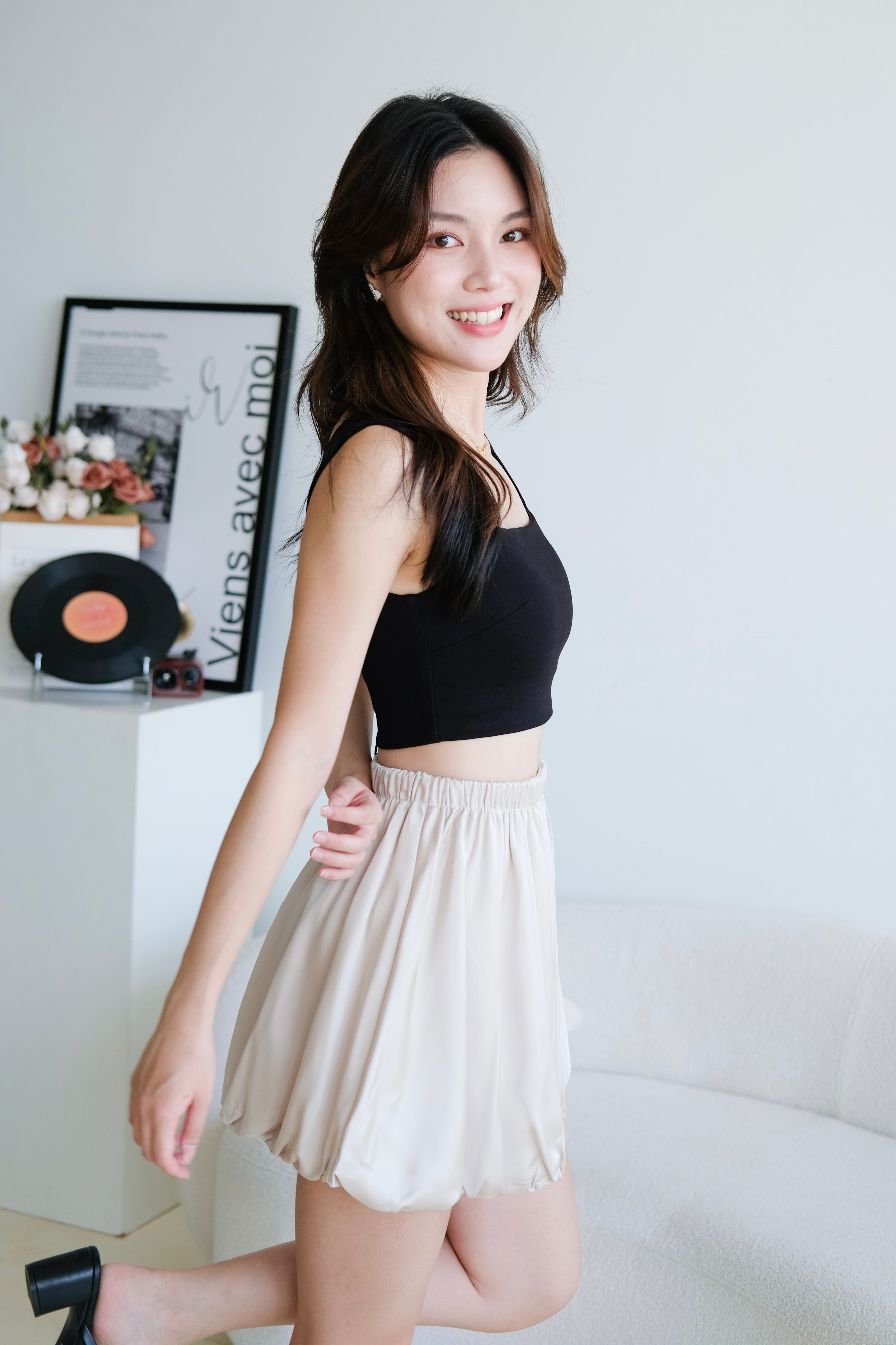 Lisa Bubble Satin Skirt (Champagne)