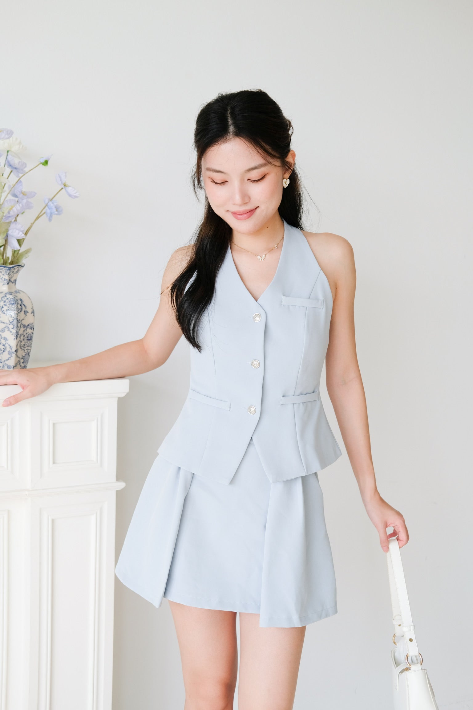 Megan Classic Vest Set (Dusty Blue)