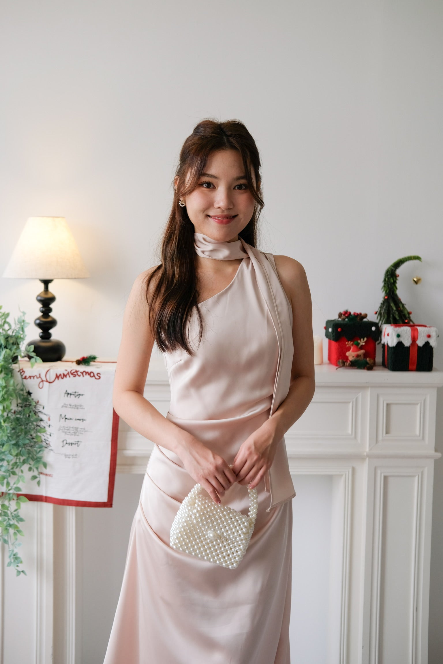 Caelyn Satin Toga Dinner Dress (Champagne)