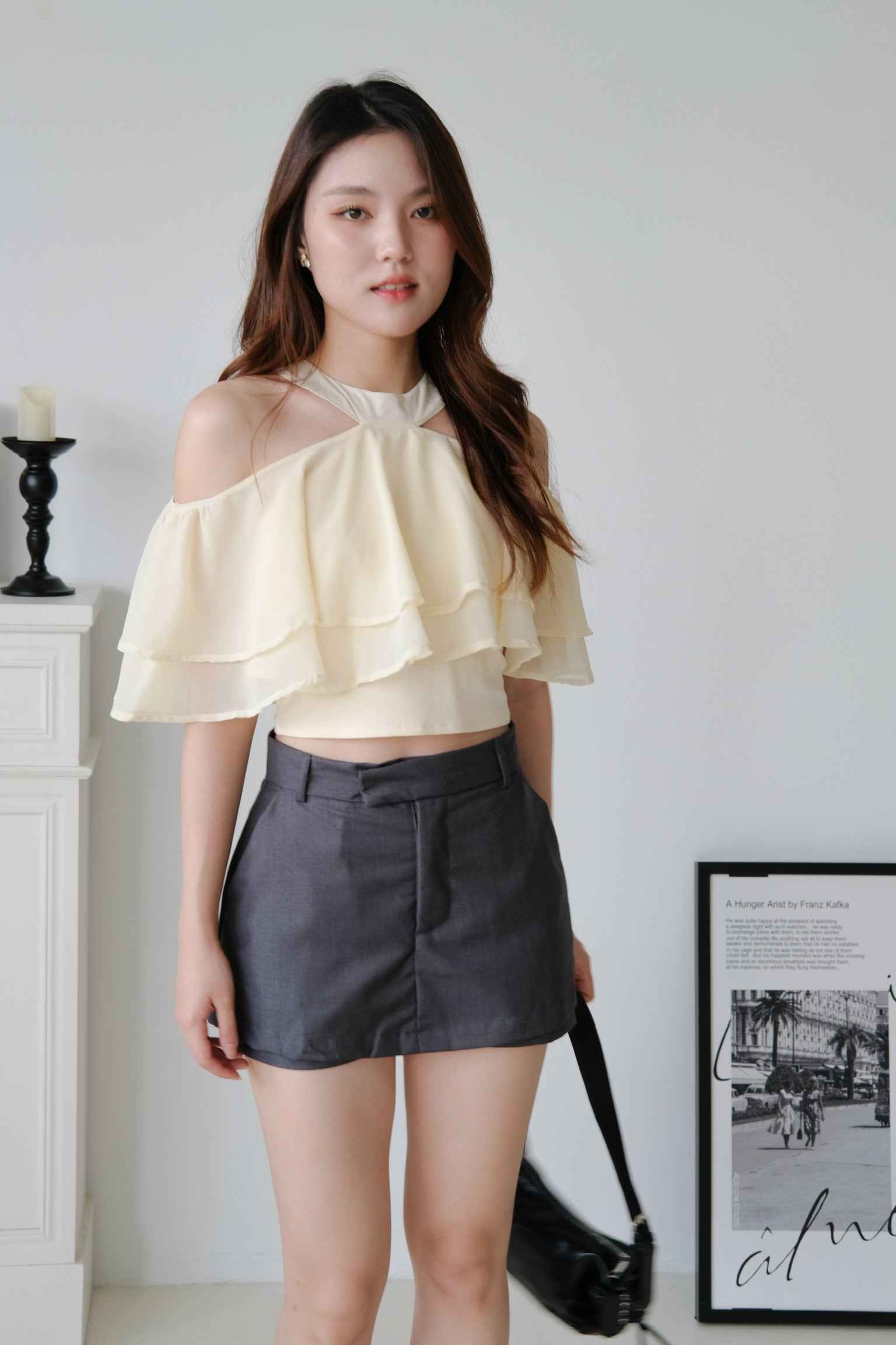 Estelle Halter Ruffle Tiered Crop (Milky Yellow)