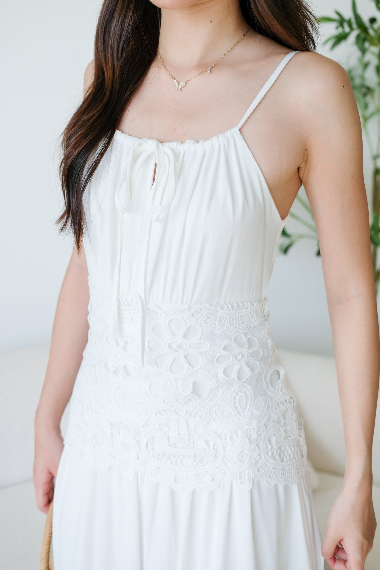 Saphira Crochet Maxi Dress (White)