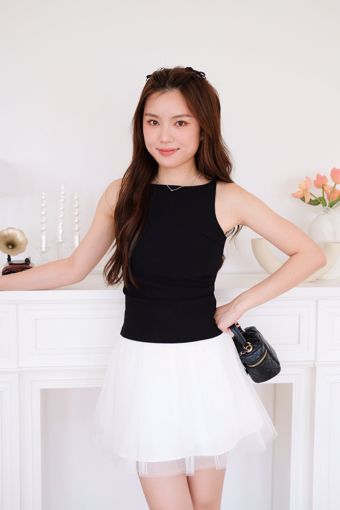 Elodie Boatneck Ruched Top (Black)