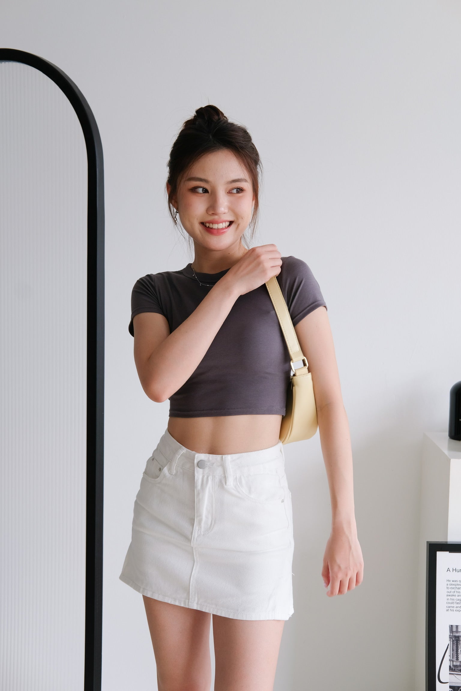 Beth Padded Crop Tee (Steel Grey)