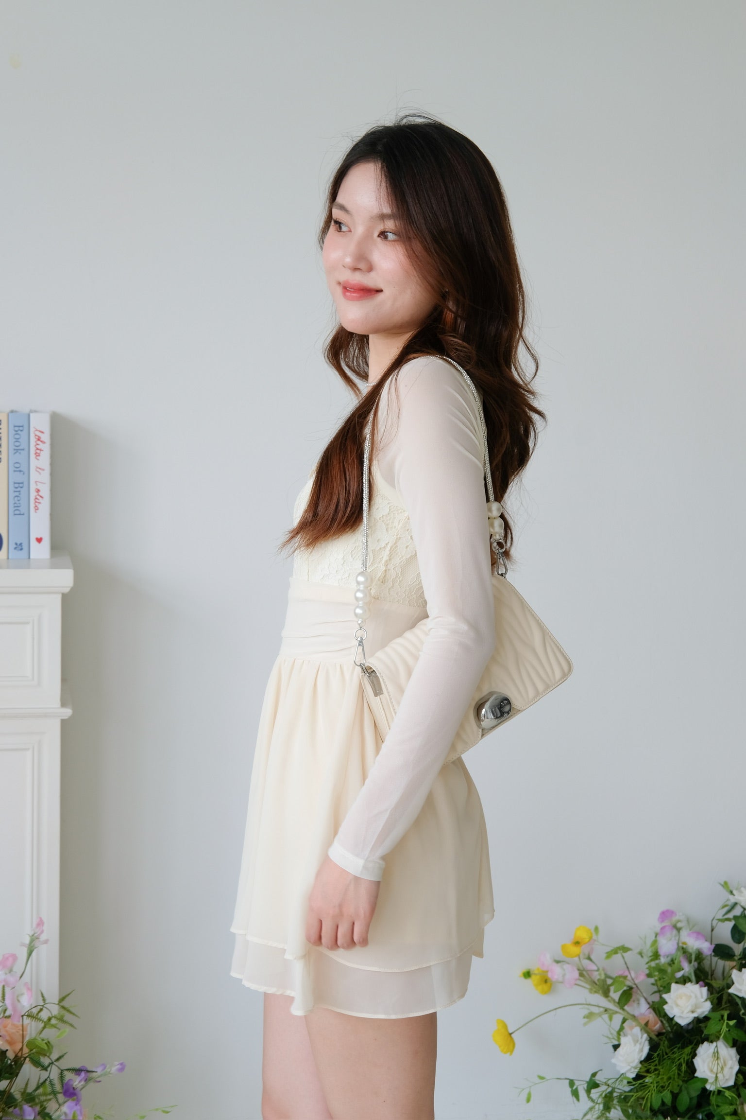 Casslene Long Sleeves Lace Dress (Pale Yellow)