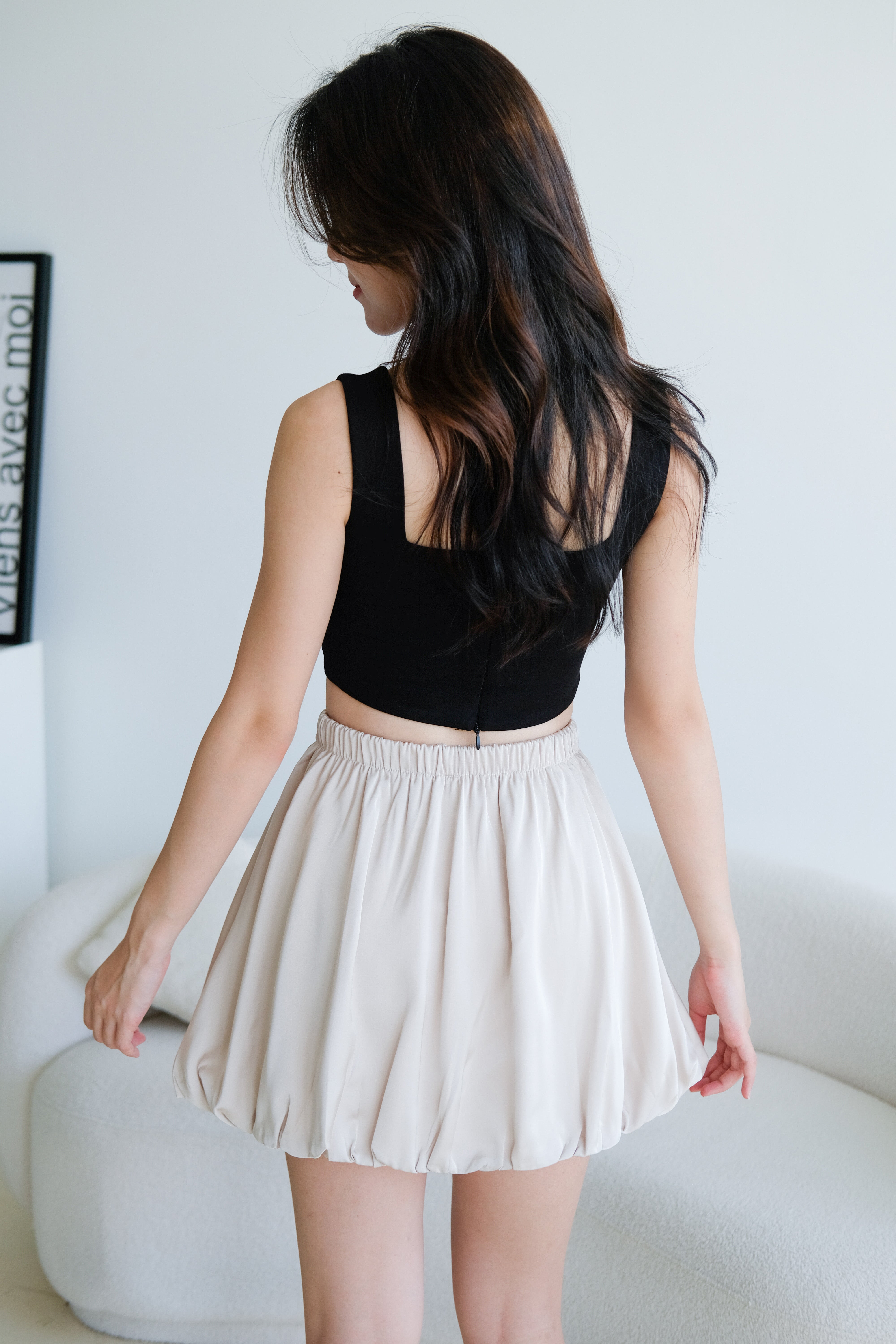 Lisa Bubble Satin Skirt (Champagne)