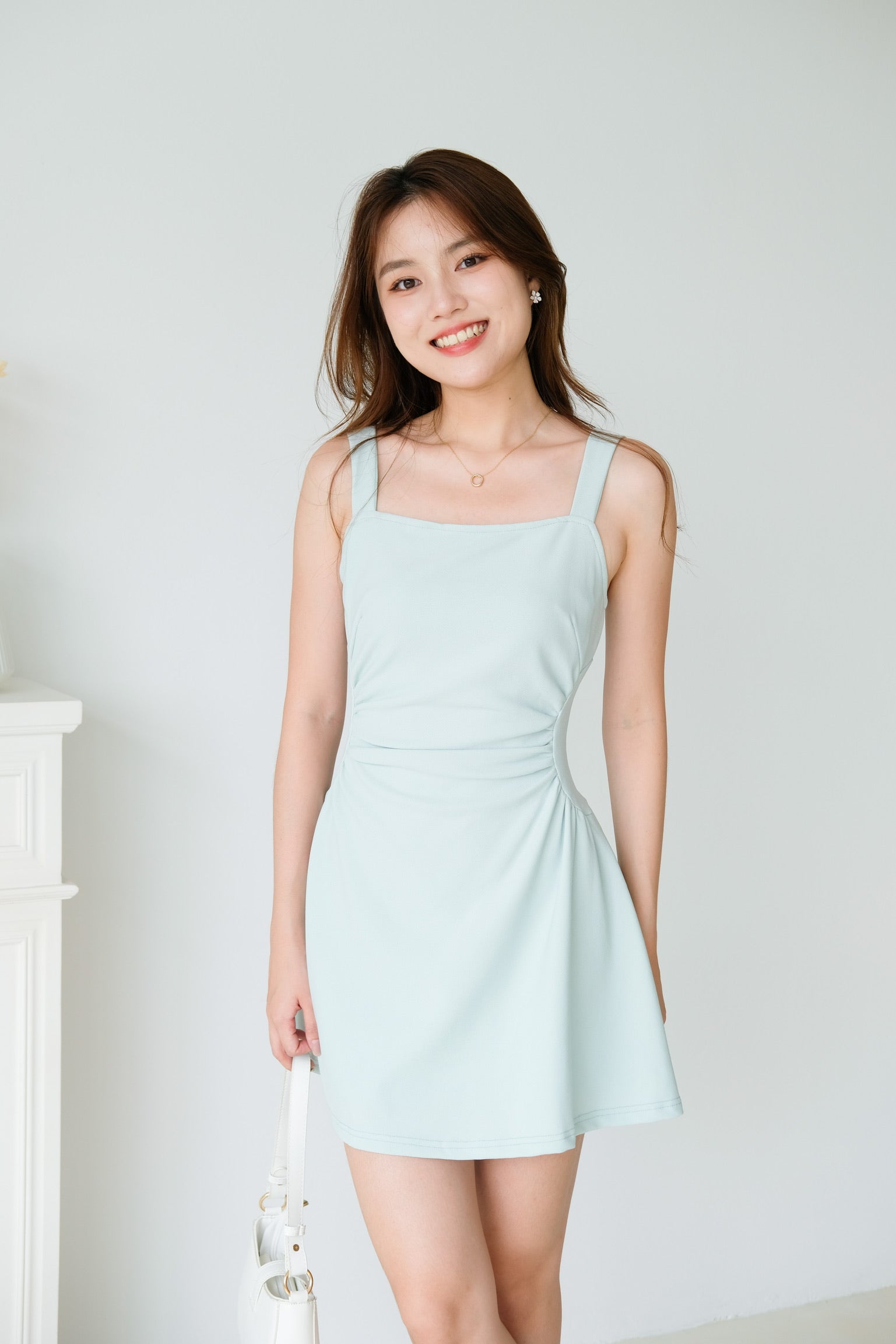 Tavia Ruched Mini Dress (Mint)